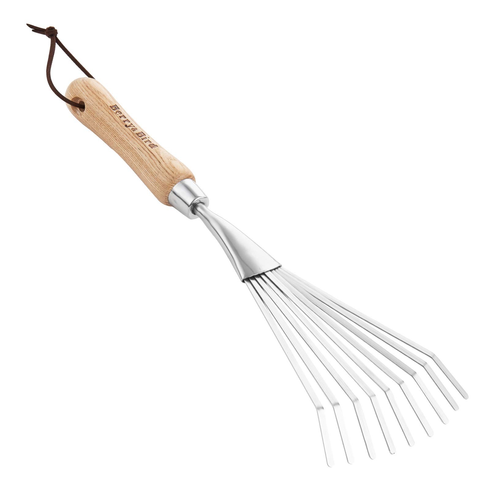 Gardening Hand Shrub Rake 14.7" Stainless Steel Grass Rake with Wooden Handle