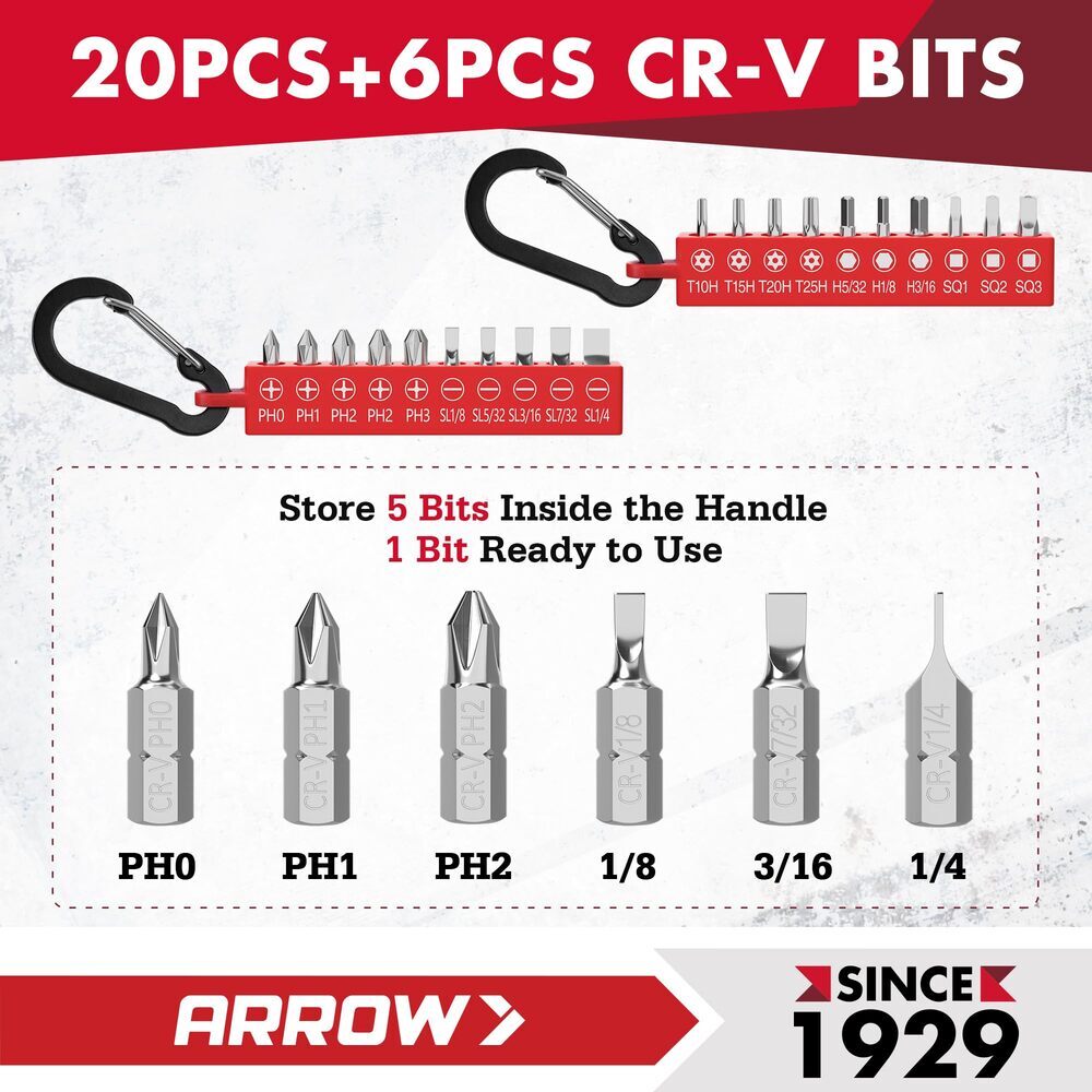 ARROW 27-IN-1 Multi Bit Ratcheting Screwdriver Phillips Slotted Torx Square Bits