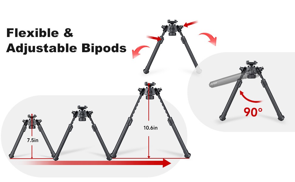 Tactical Adjustable Bipod Rustproof Structure, US Stock Shipping For Outdoor