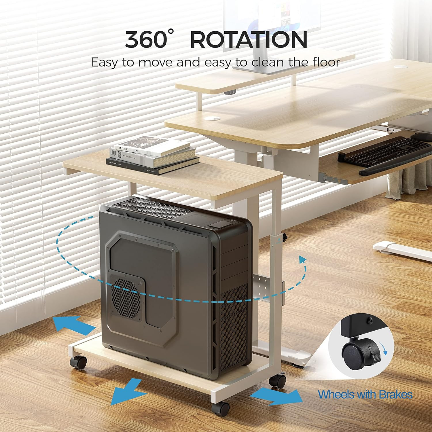 PC Stand Computer Cart, Height Adjustable Tower Stand 2-Tier Suit for ATX Case P