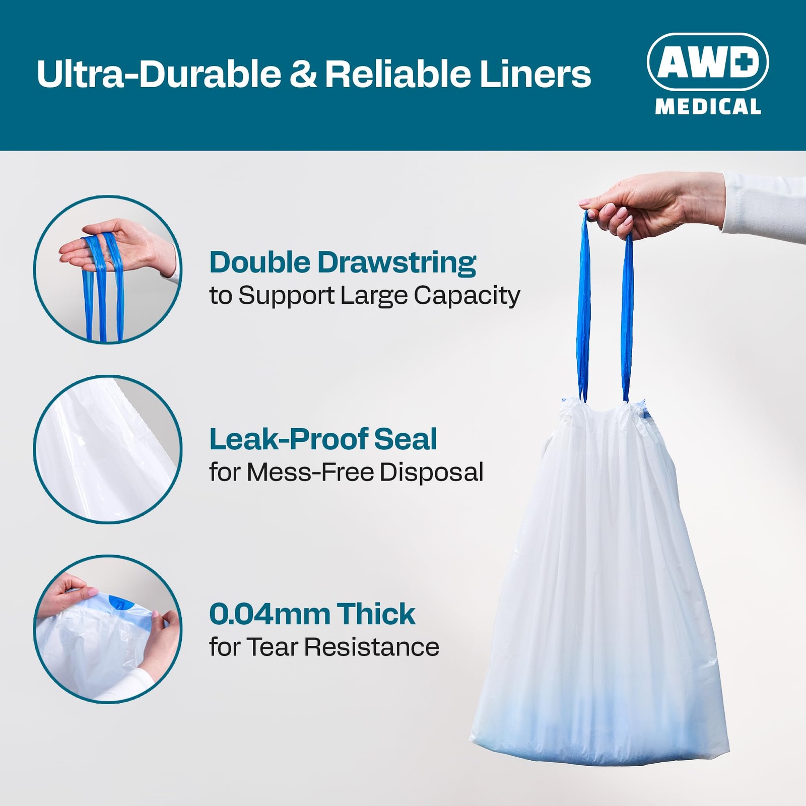 125 PACK Commode Liners - Adults Bag 1 Count (Pack of 125), white