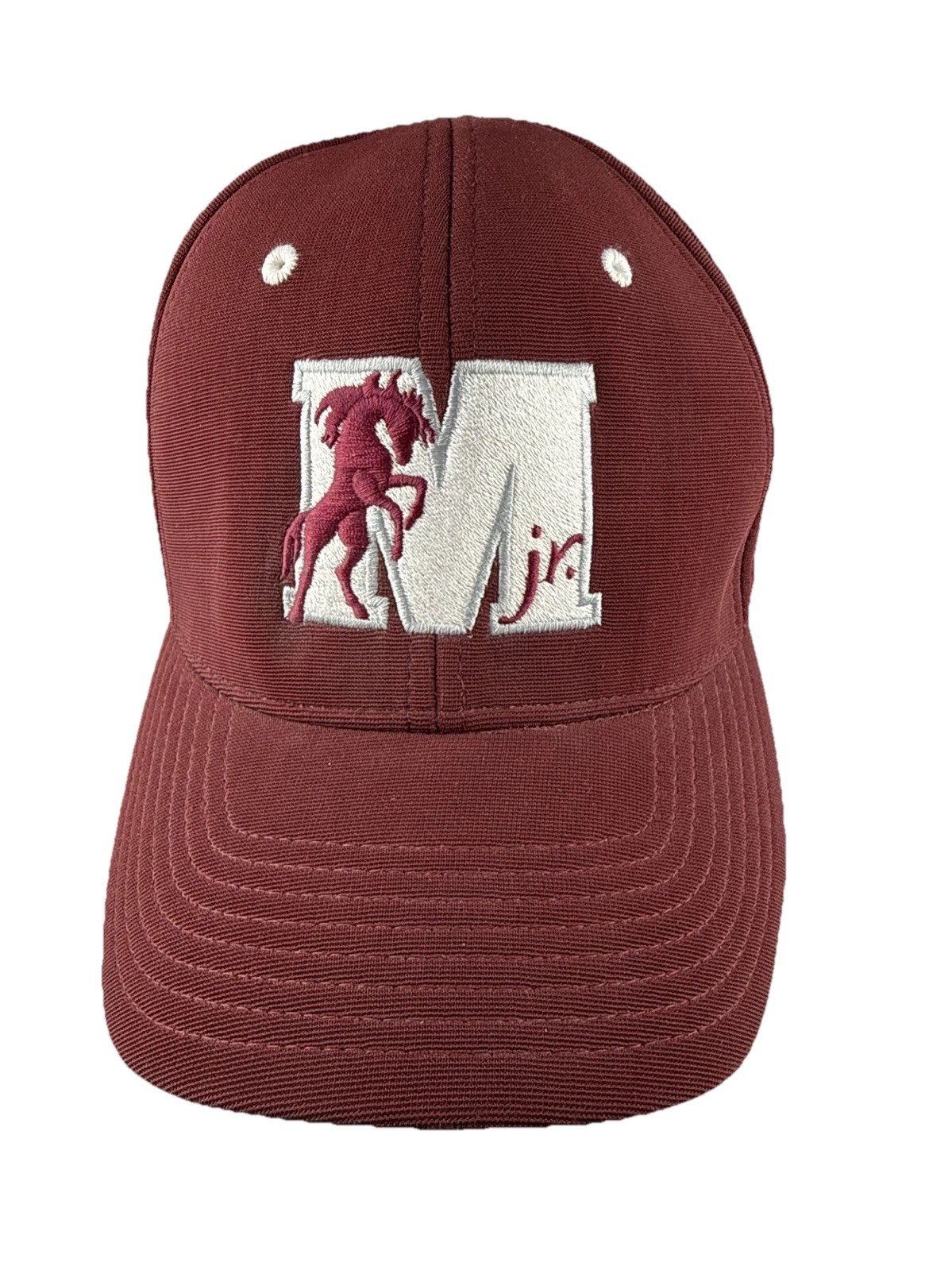 M jr w Horse Rearing on Maroon Hat Cap w White Silver Med-XL 7 3/8-8 Pacific Pro