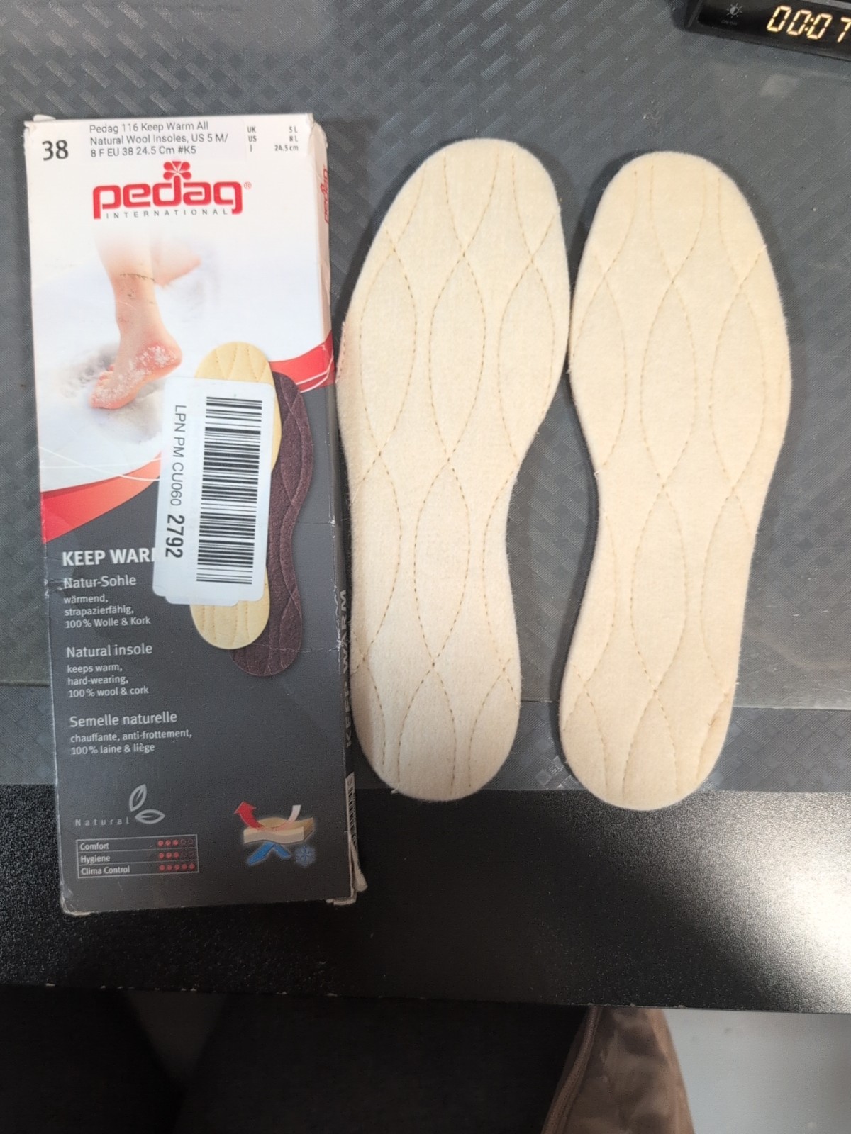Pedag 116 Keep Warm All Natural Wool Insoles, US Male 8 EUR 38 24.5 Cm #K5