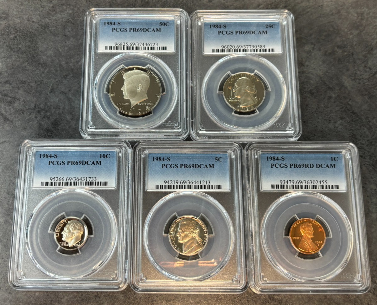 1984 S US Mint Complete 5 Coin Proof Set All PCGS PR 69 DCAM