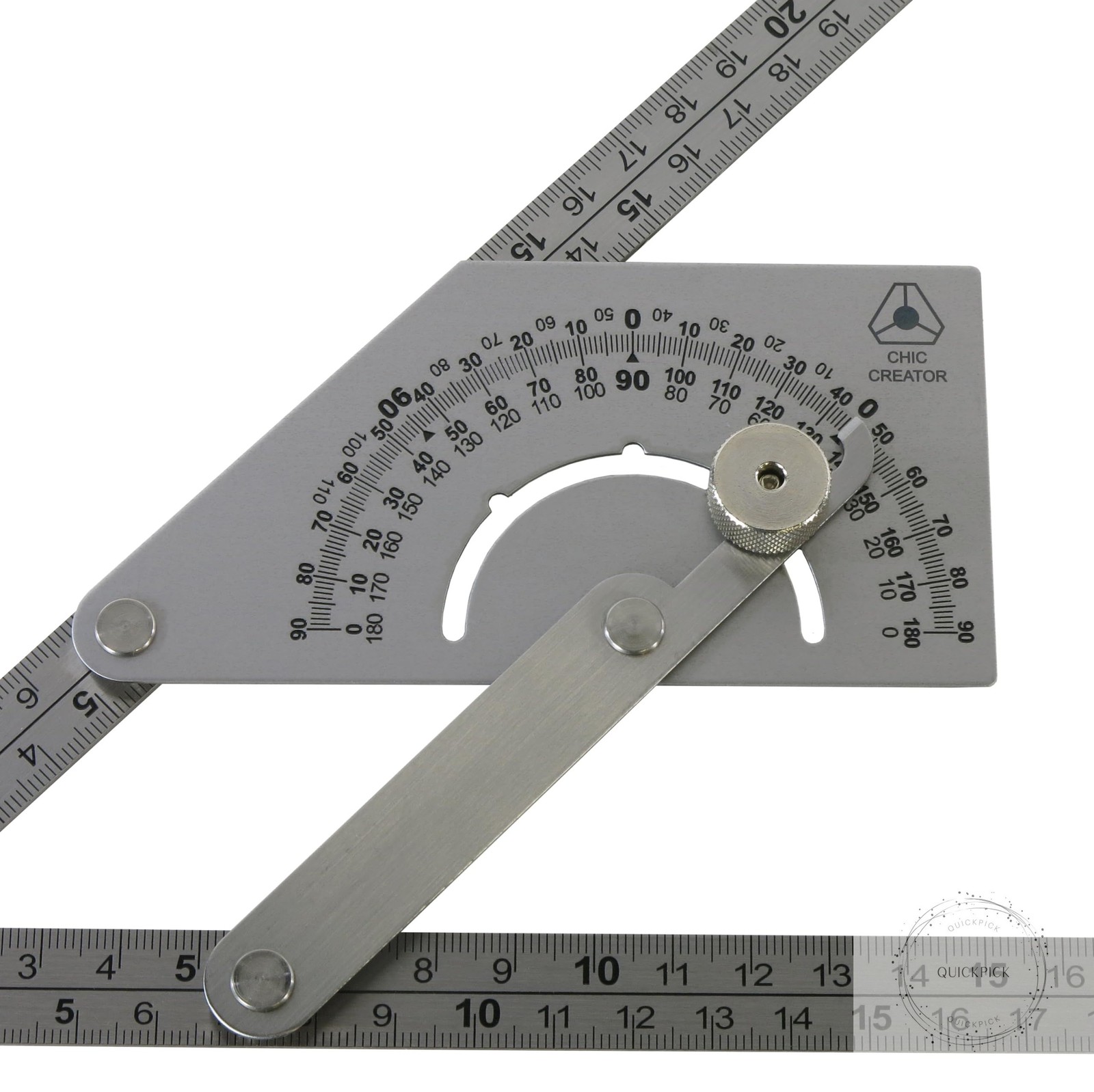 Angle Finder IV, Stainless Steel Protractor 0-180 degrees, Measures inside or