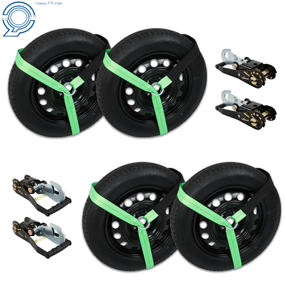 Car Tie Down with Snap Hooks Lasso Style (4 Pack) 2 Inch x 96 Inch For Trailer