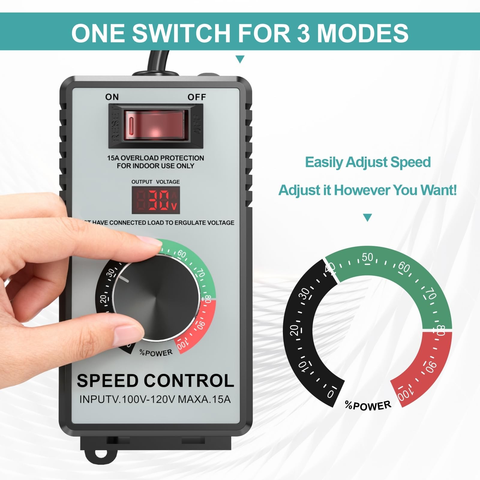 High-Capacity AC Motor Speed Controller 120V 15A 4000W - Universal Variable S...