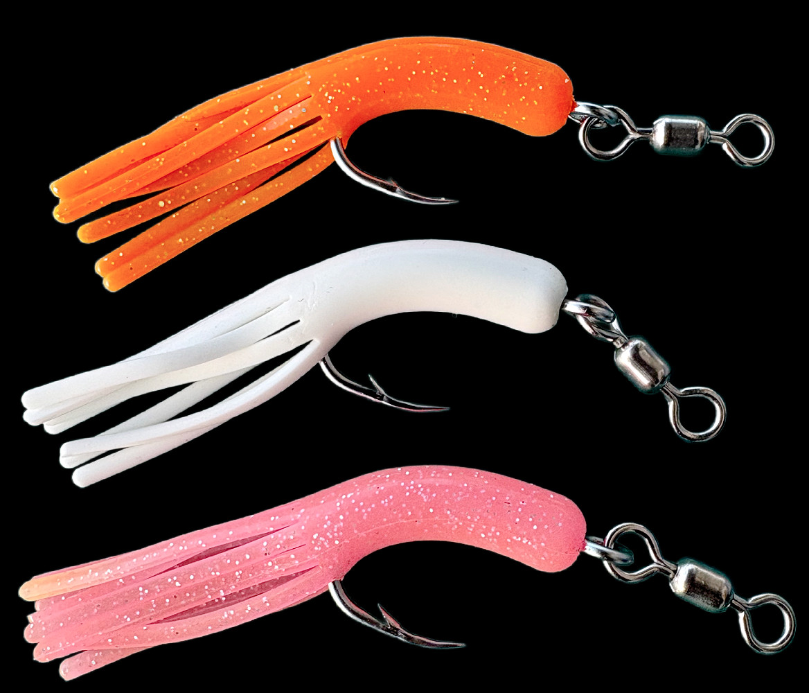 Pkg of 3 each Top Line Jigs 4" Tube "Flies"/3 pack of Glow Colors