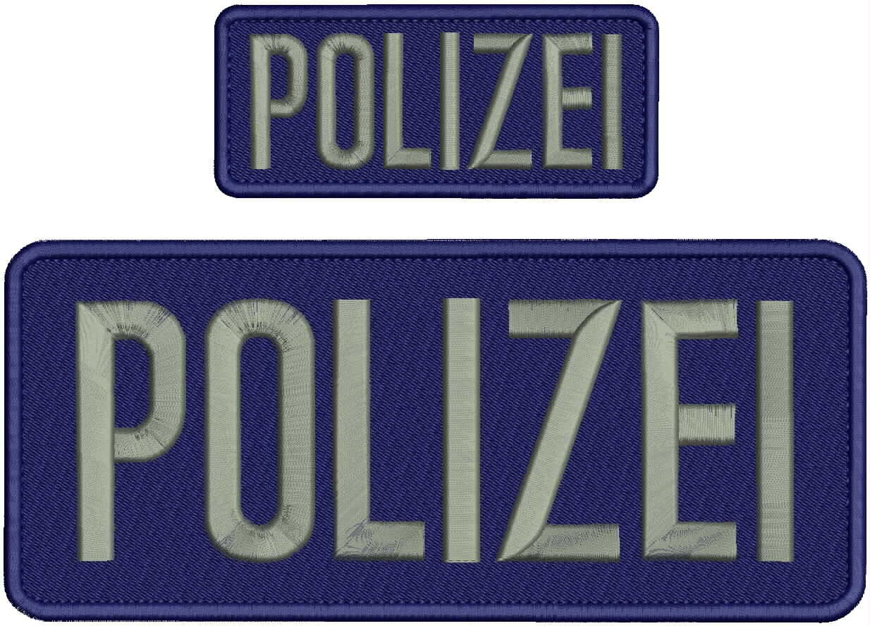 Polizei 2 Embroidery Patches 10x4 And 5x2'' Hook On Back Gray On Navy Blue