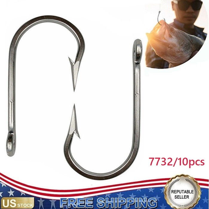 10PCS 7732 Stainless Steel Fishing Hook Sea Demon Tuna Fish Hook Forged 4/0-12/0