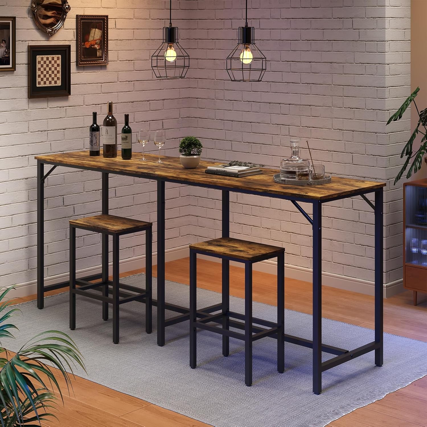 70.9" Bar Table & Chairs Set Dining Table & Chair Sets 3 Piece Counter Height