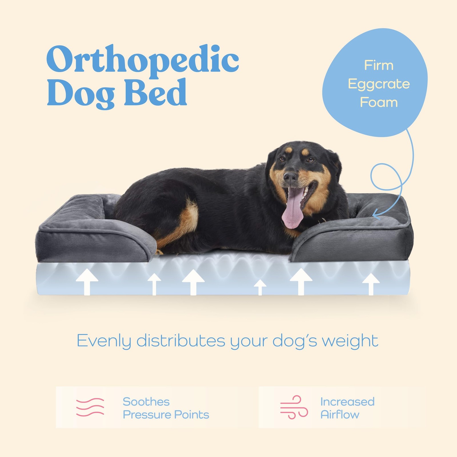 Orthopedic Sofa Dog Bed - Ultra Comfortable Beds for Medium Medium, Gray