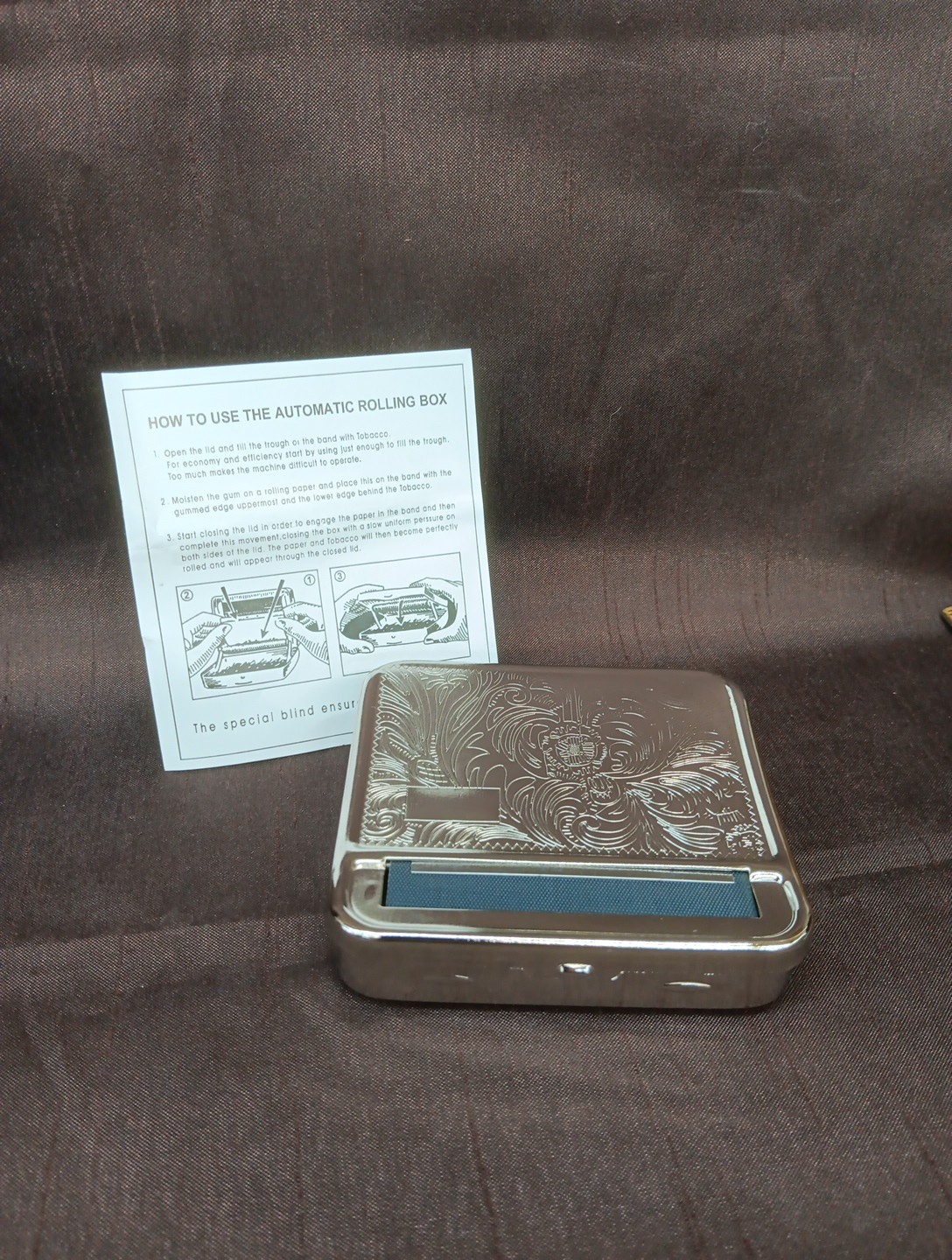 Metal Automatic Cigarette Tobacco Rolling Tin Box Baroque Design Engraveable
