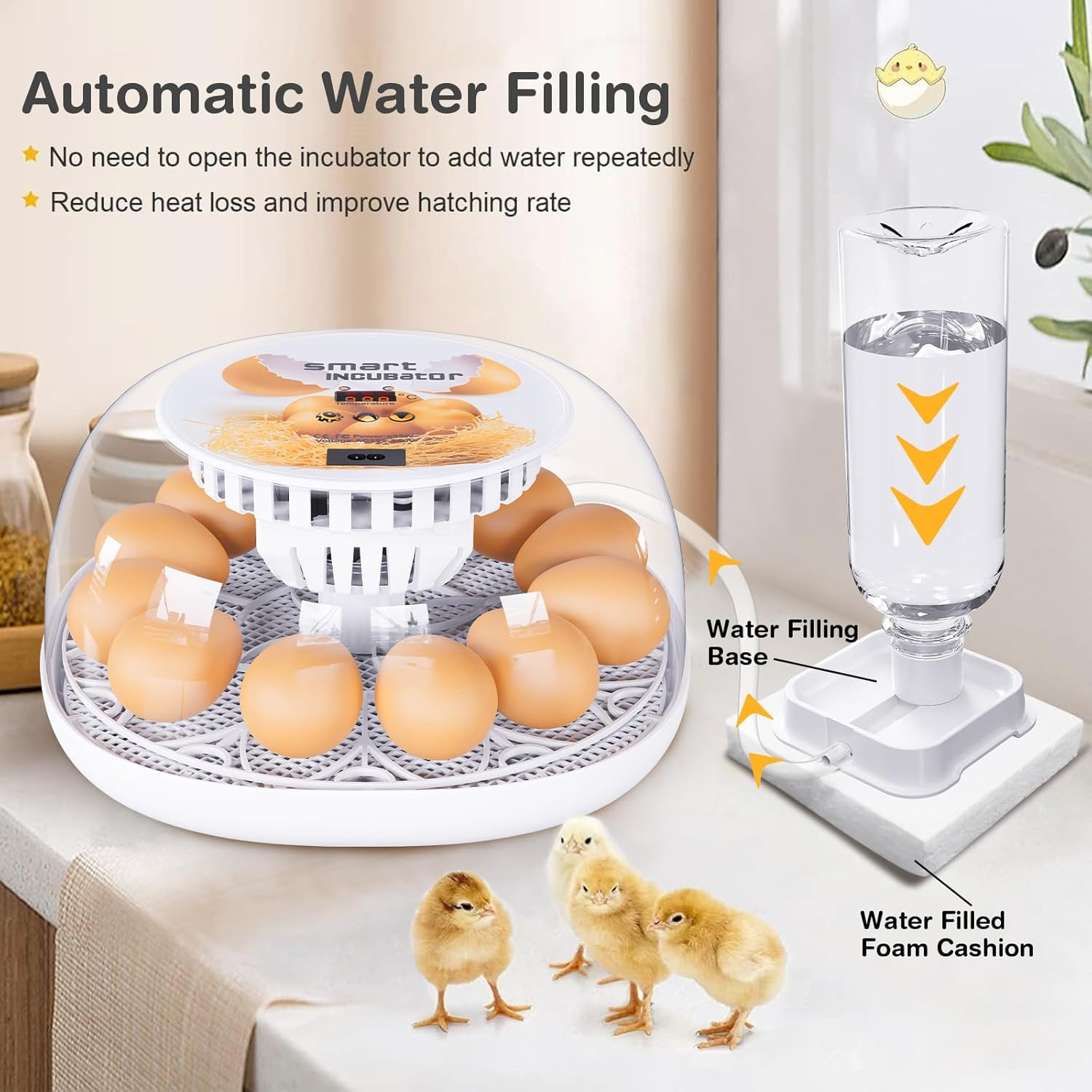 Incubators for Hatching Eggs, 12 Egg Incubator with Automatic Turning and Temper