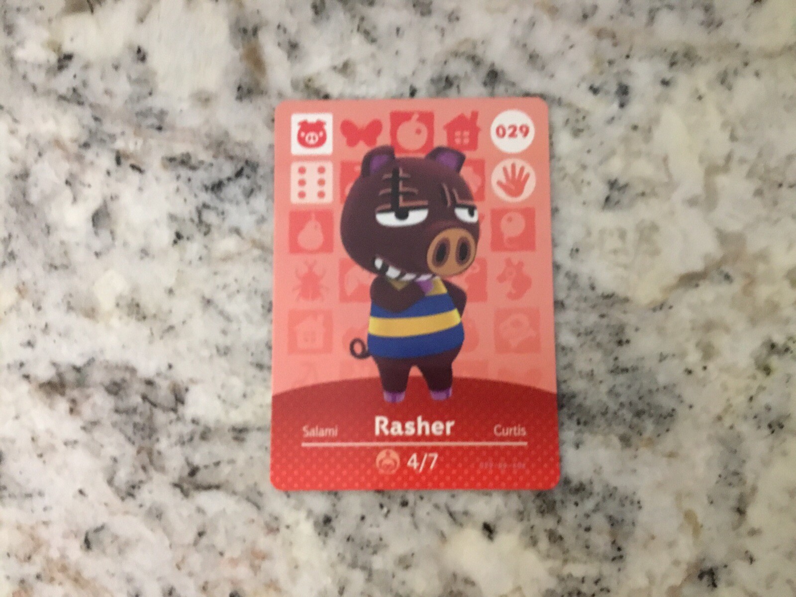 RASHER #029 Animal Crossing Amiibo Authentic Nintendo Mint Card From Series 1