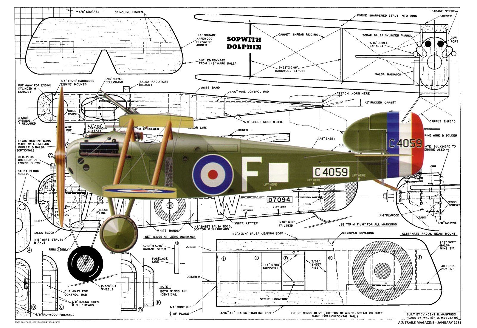 Model Airplane Plans (UC): Sopwith Dolphin 1/12 Scale 32" Biplane .29 (Musciano)