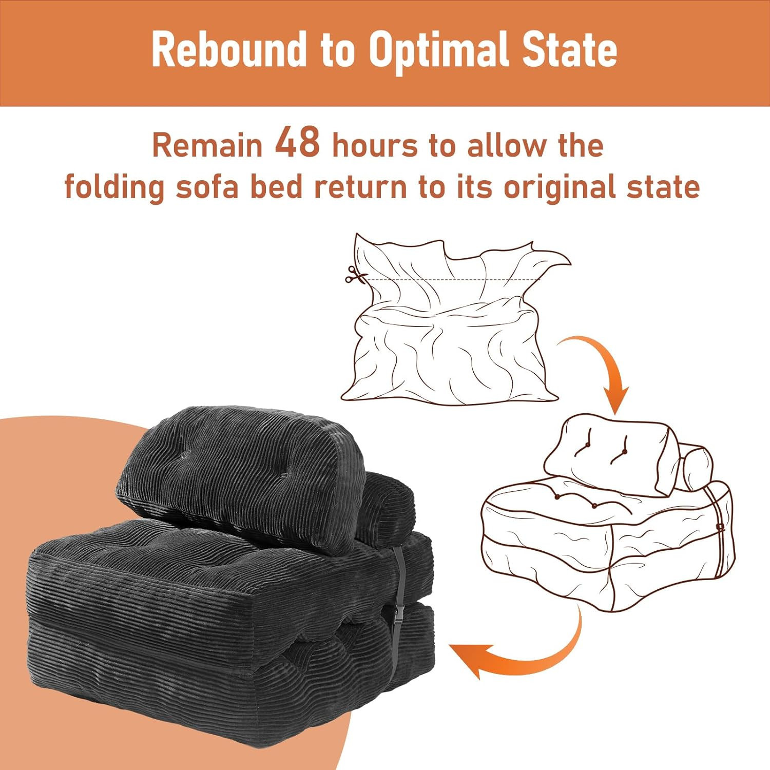 Folding Sofa Bed, Convertible Sleeper Chair with Back Support and Pillow Futon,B