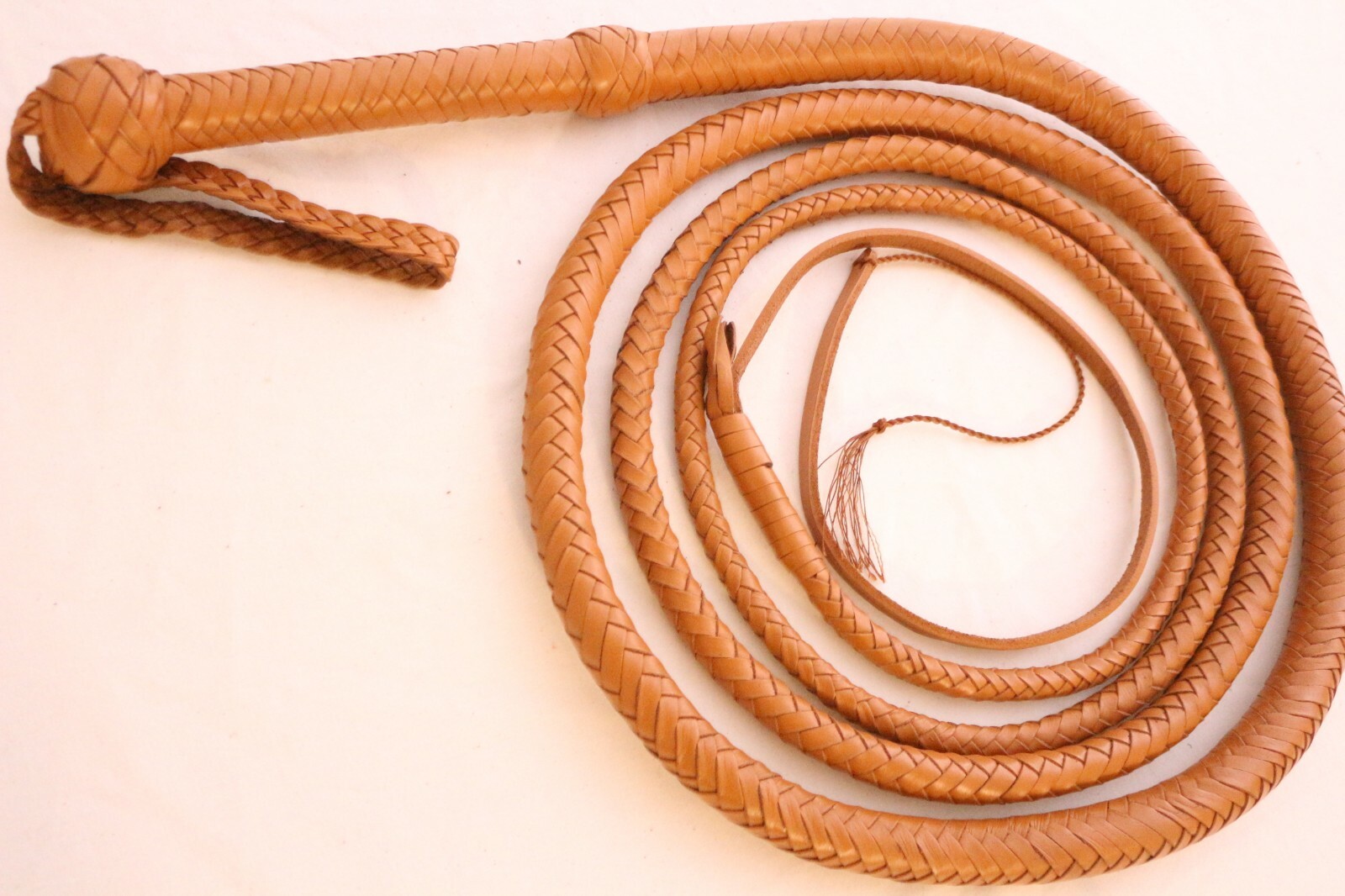 Genuine Leather BullWhip 12 Feet, 12 Plaited, Tan Brown, Heavy Duty Bull Whip