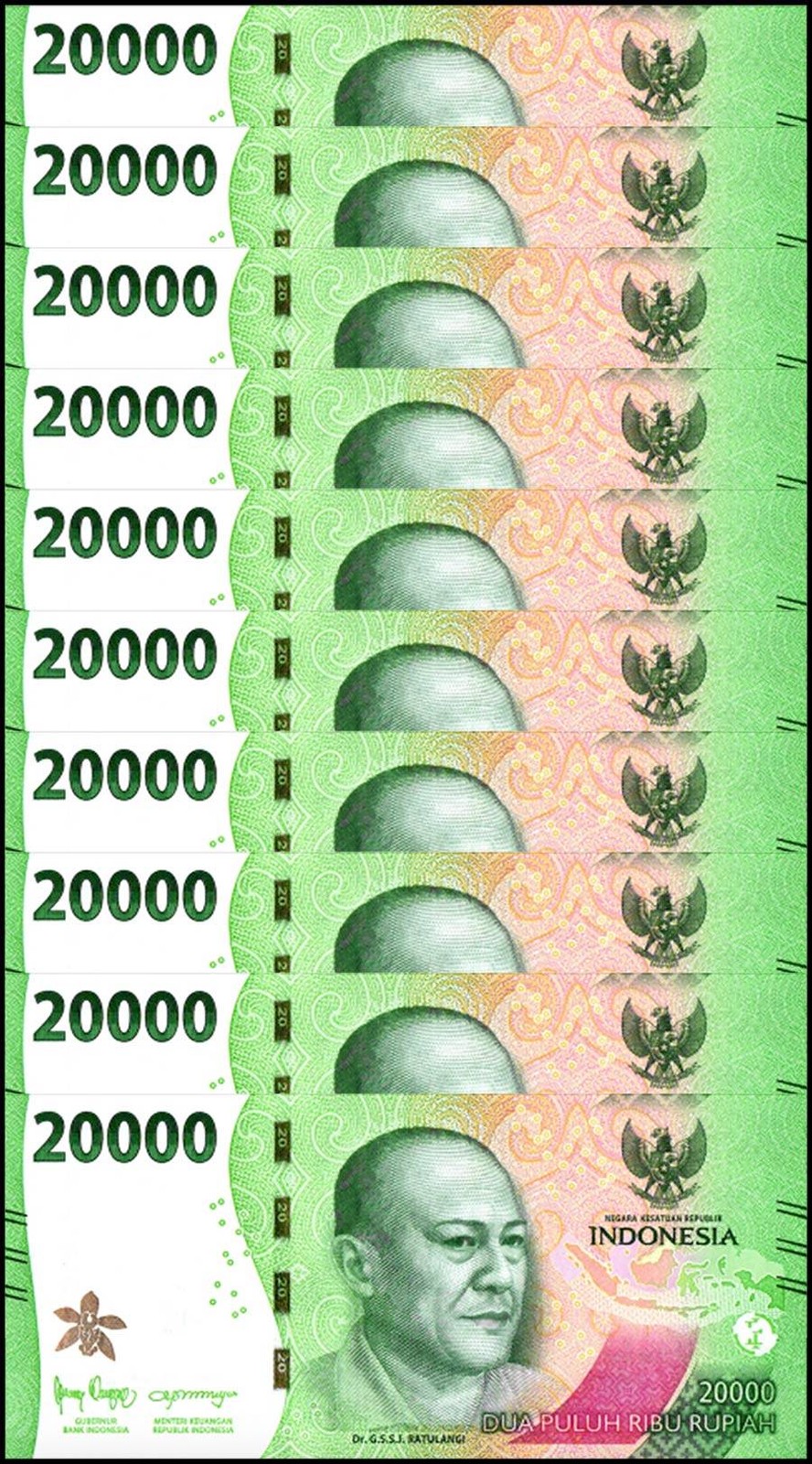 Indonesia 20000 Rupiah, 2023, P-166a.2, UNC X 10 PCS
