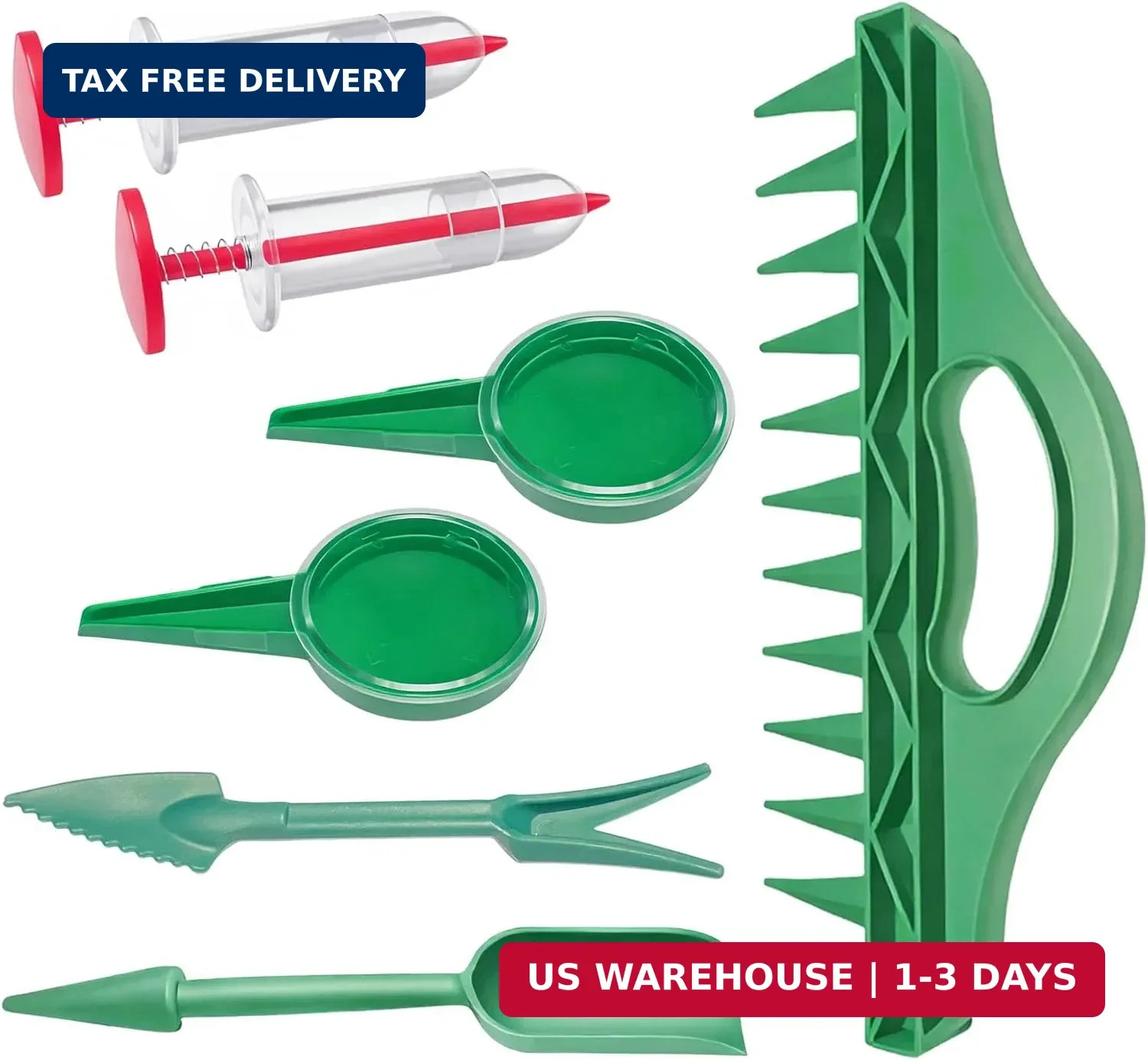 7PCS Mini Handheld Seed Spreader Set with Adjustable Speeds and 12-Hole Dibber T