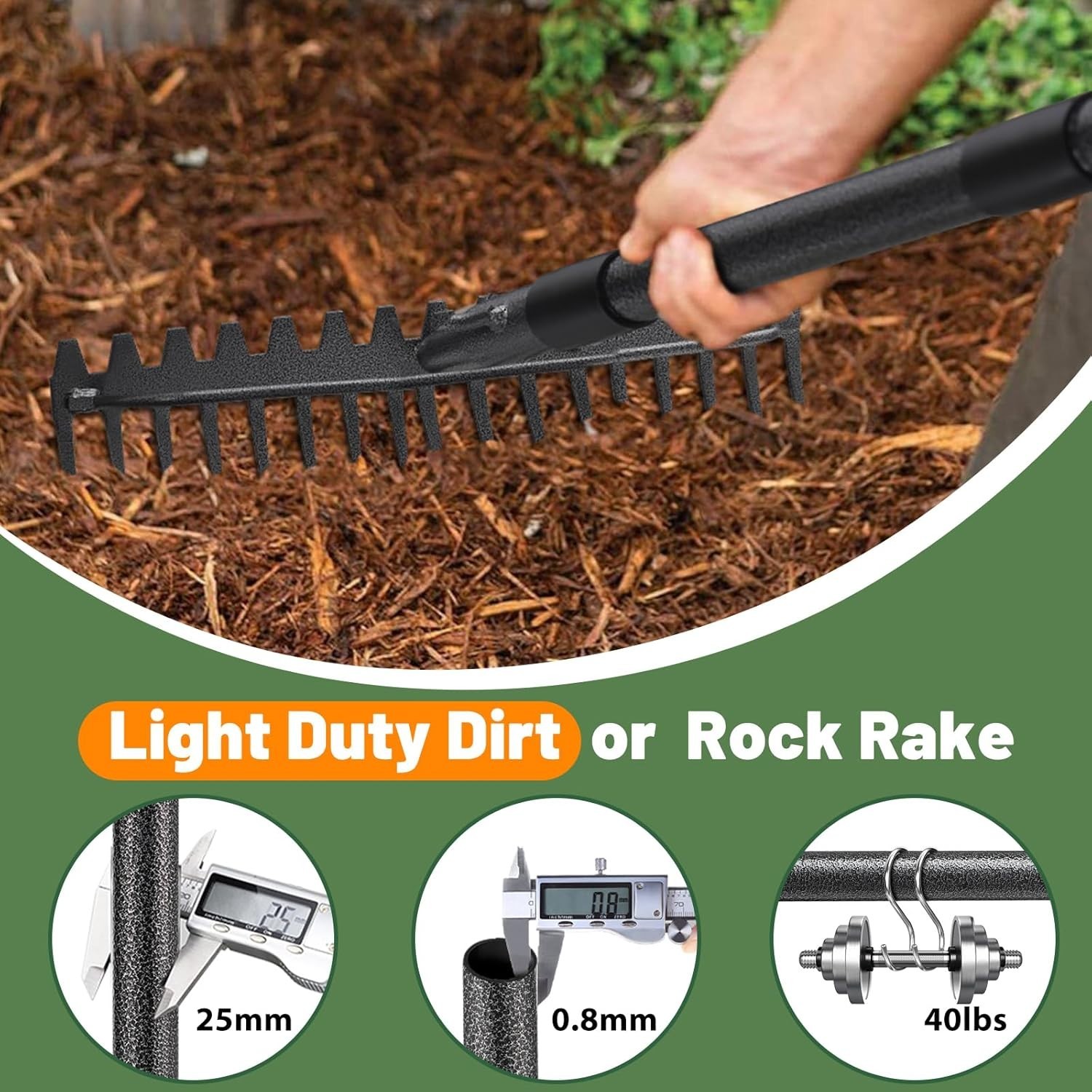 Garden Rake for Leaves, Grass, Weeding