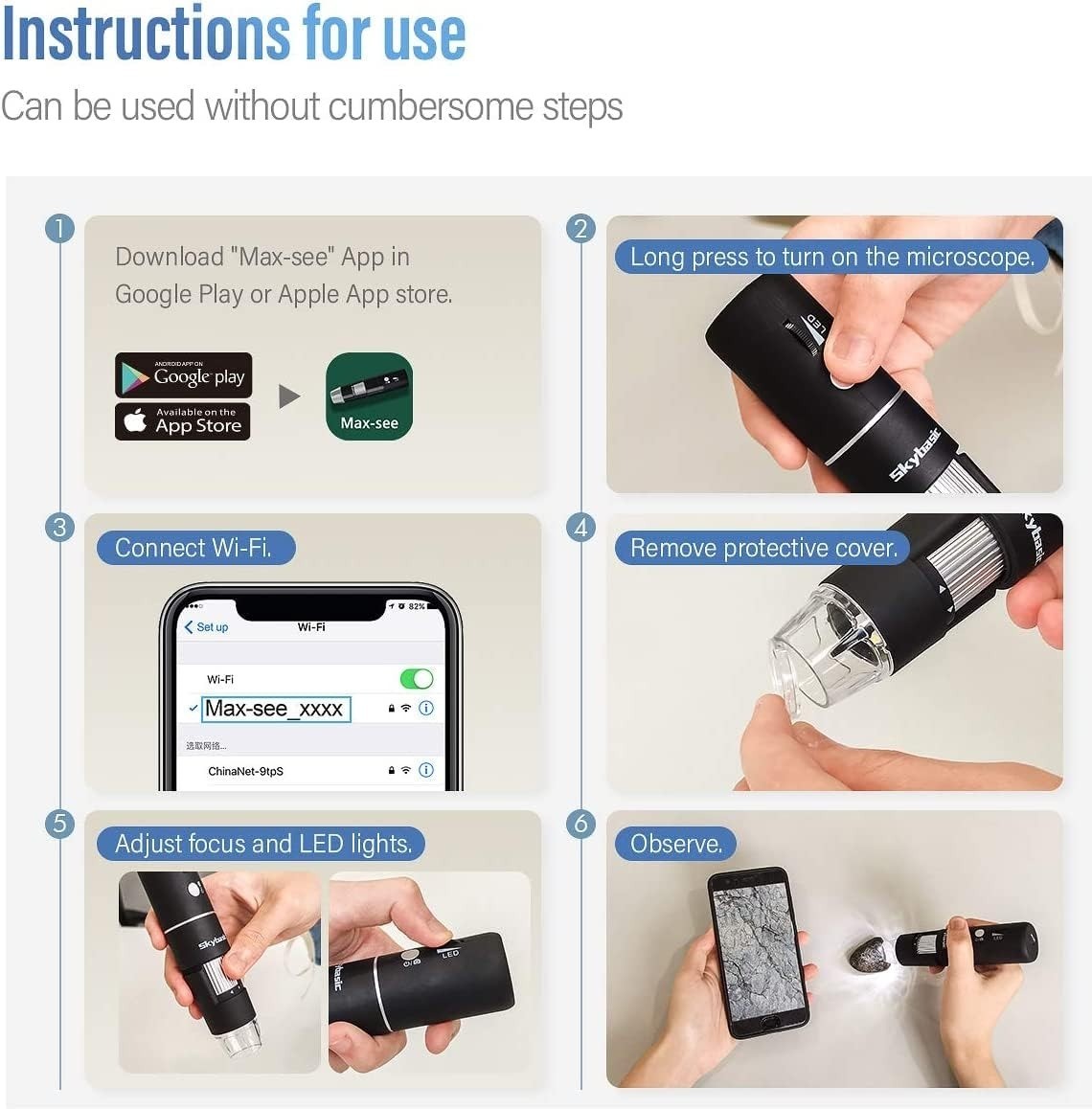 Skybasic Wireless Digital Microscope 50X-1000X HD USB WiFi Portable