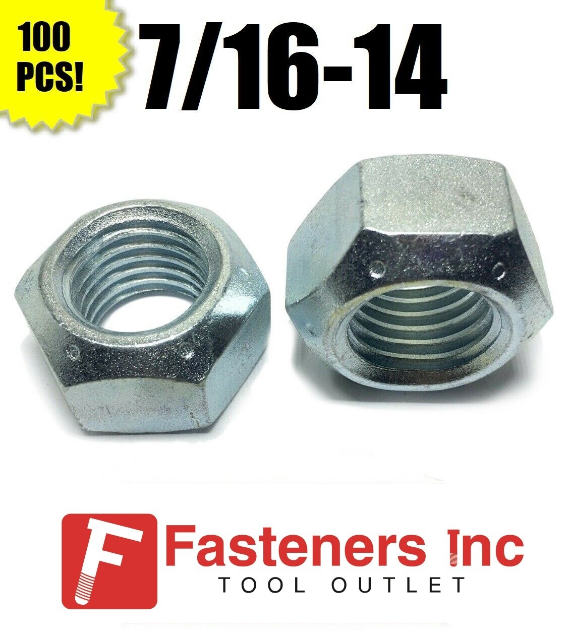 (Qty 100) 7/16-14 All Metal Top Crimping Cone Lock Nut Grade 8 / C Zinc Plated