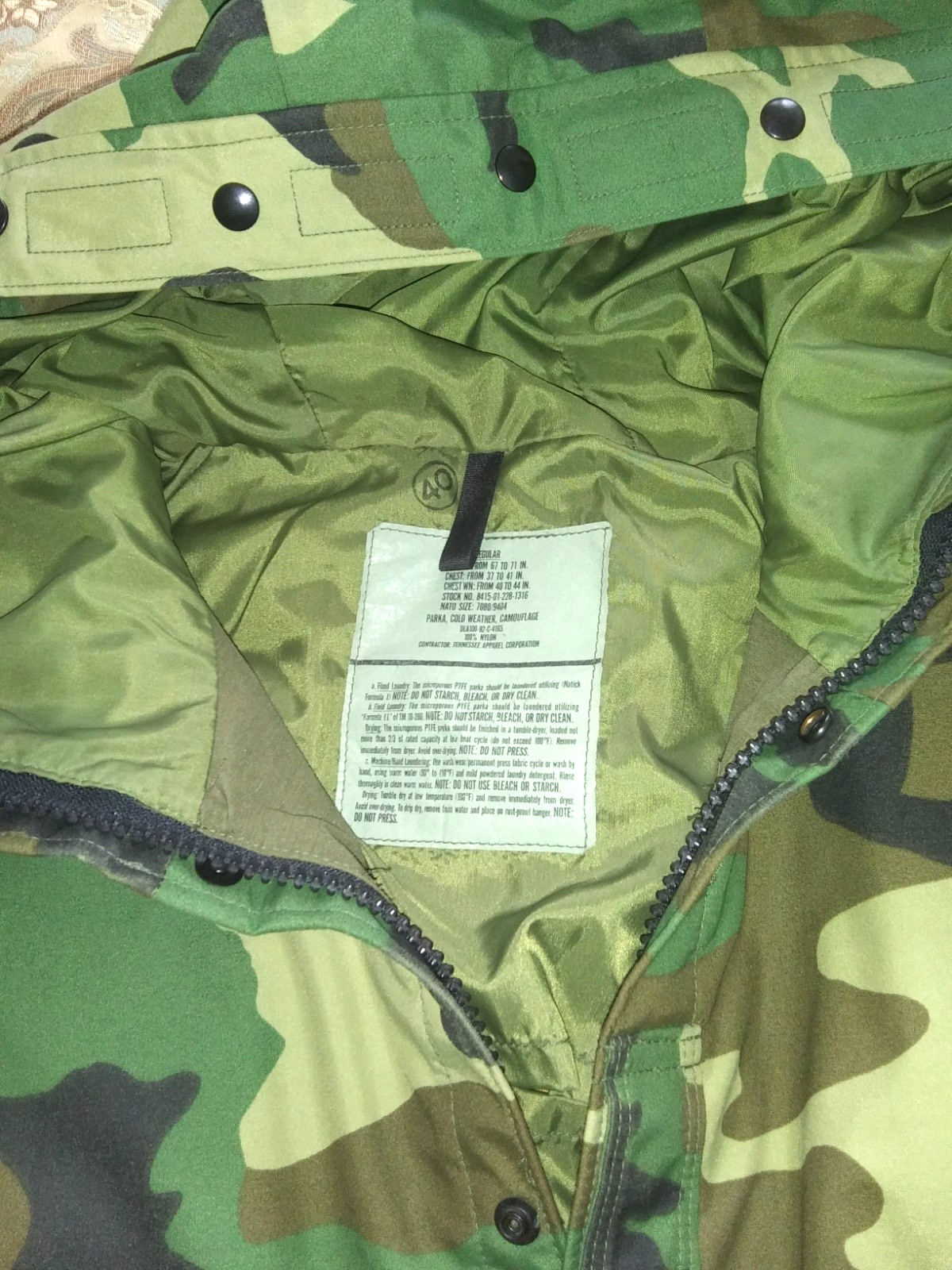US Army Woodland Camo Parka size 40