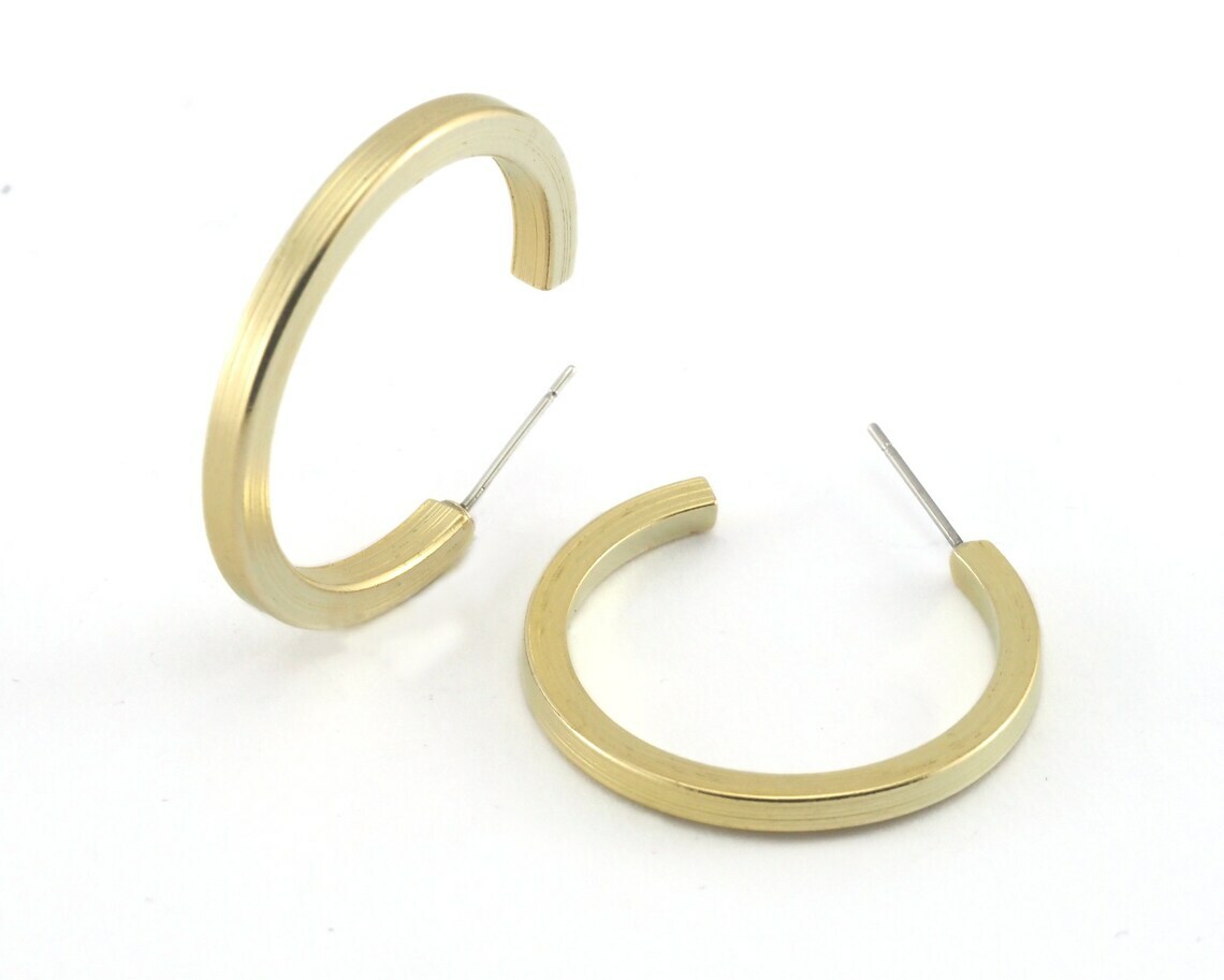 1 pair Hoop round earrings stud base raw brass round earring Posts, 35mm 4268
