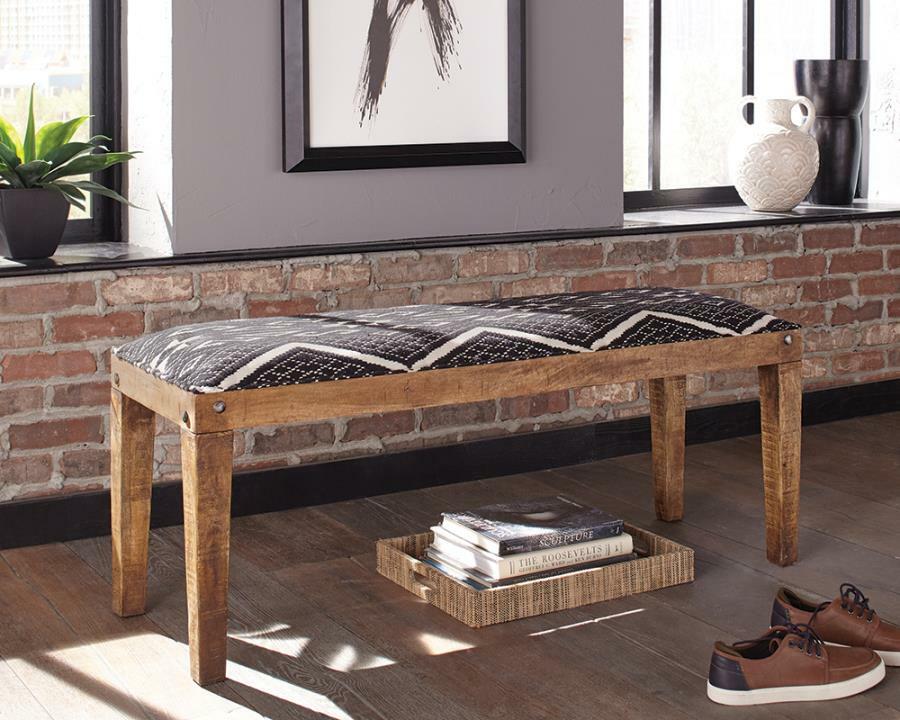 Serene Rectangular Upholstered Bench Natural and Navy
