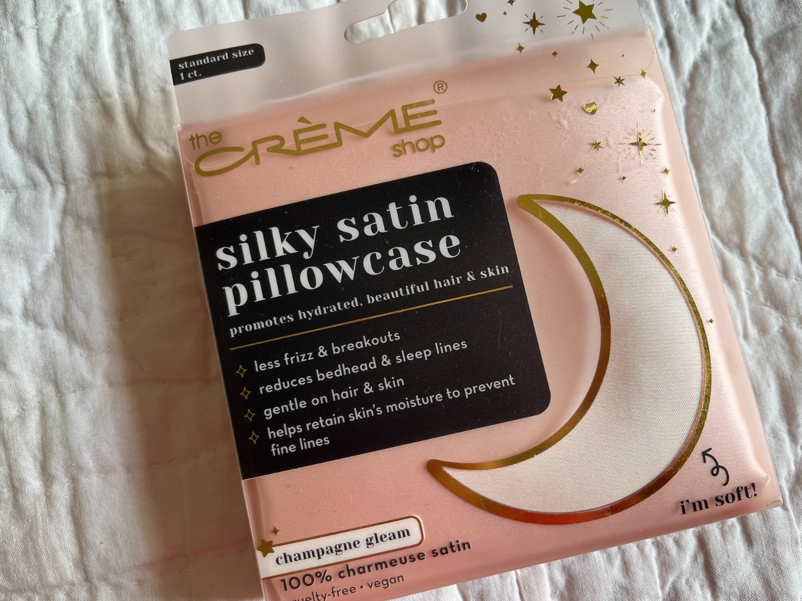 One Creme Shop Champagne Ivory 100% Charmeuse Satin Pillowcase Standard NEW