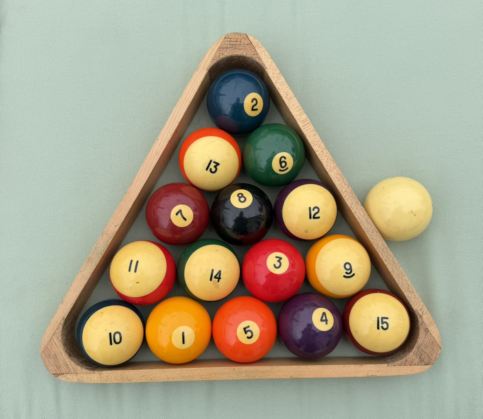 Vintage Pool Table Balls Complete Set of 16 Billiard Standard with Triangle