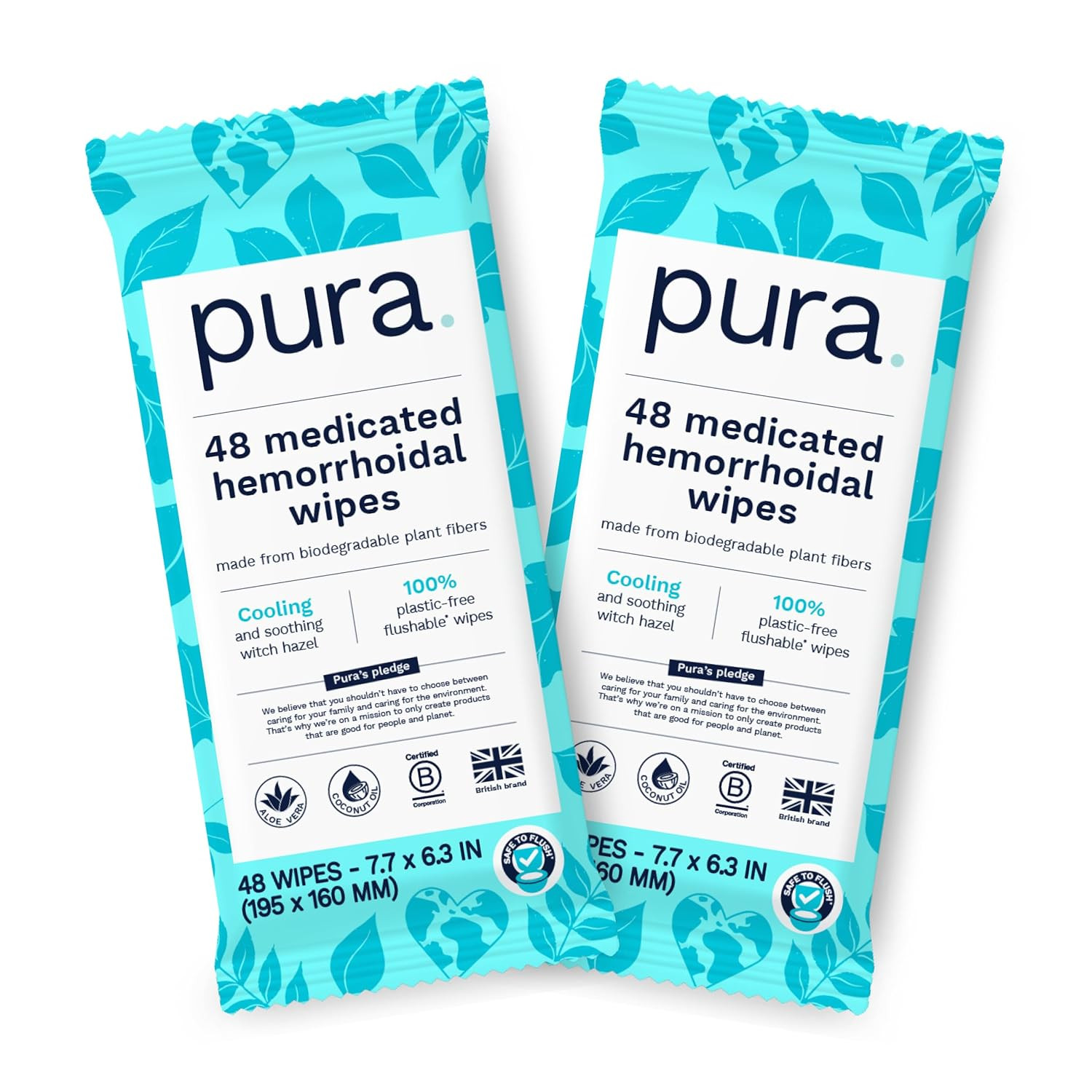 XL Flushable Hemorrhoid Wipes, 2 Packs of 48 (96 Wipes), Extra Large Medicated W