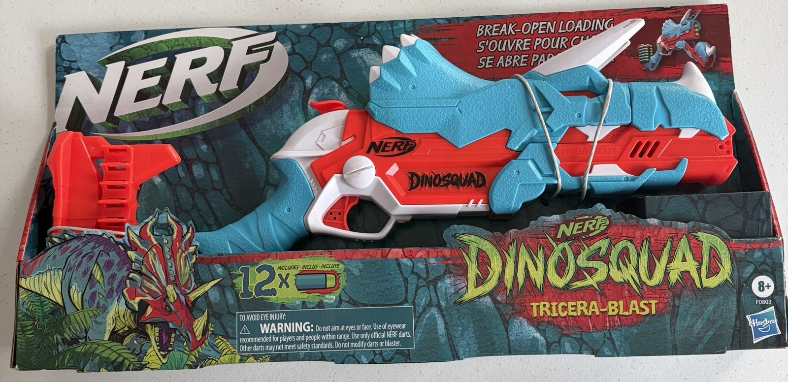New Nerf DinoSquad Tricera Blast Blaster - Break Open 3-Dart Loading + 12 Darts