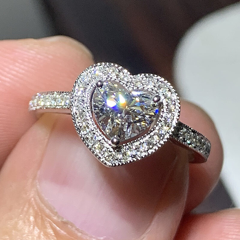 Heart Women 925 Silver Filled Ring Cubic Zircon Jewelry Wedding Gift Sz 6-10