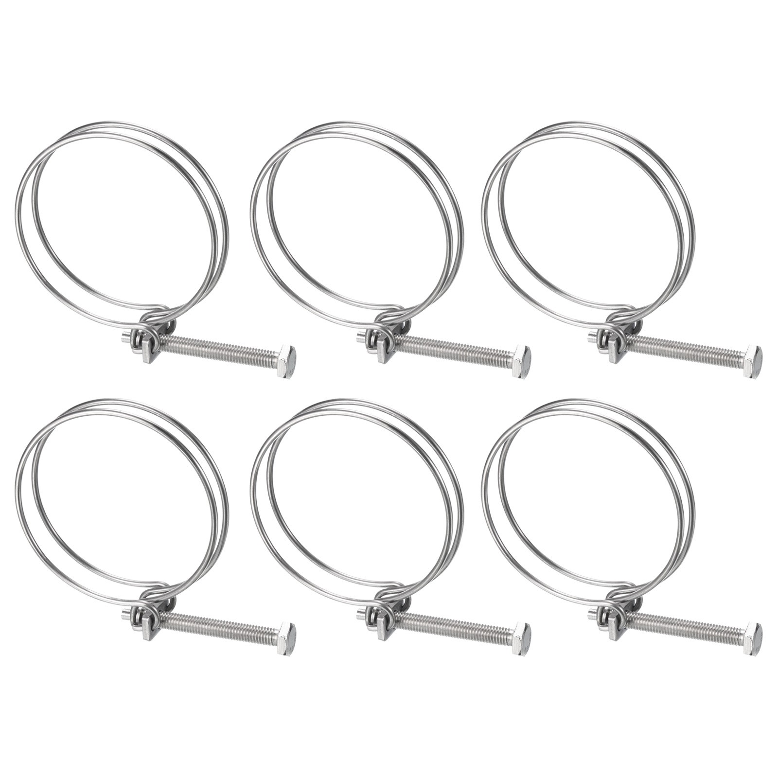 6Pcs Double Wire Hose Clamp, 73-80mm Adjustable Hose Clip with M8 Bolt