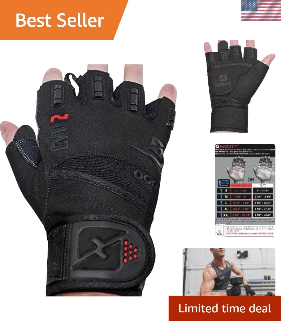 Durable Evo 2 Weightlifting Gloves - Integrated Wrist Wrap, Slip Resistant