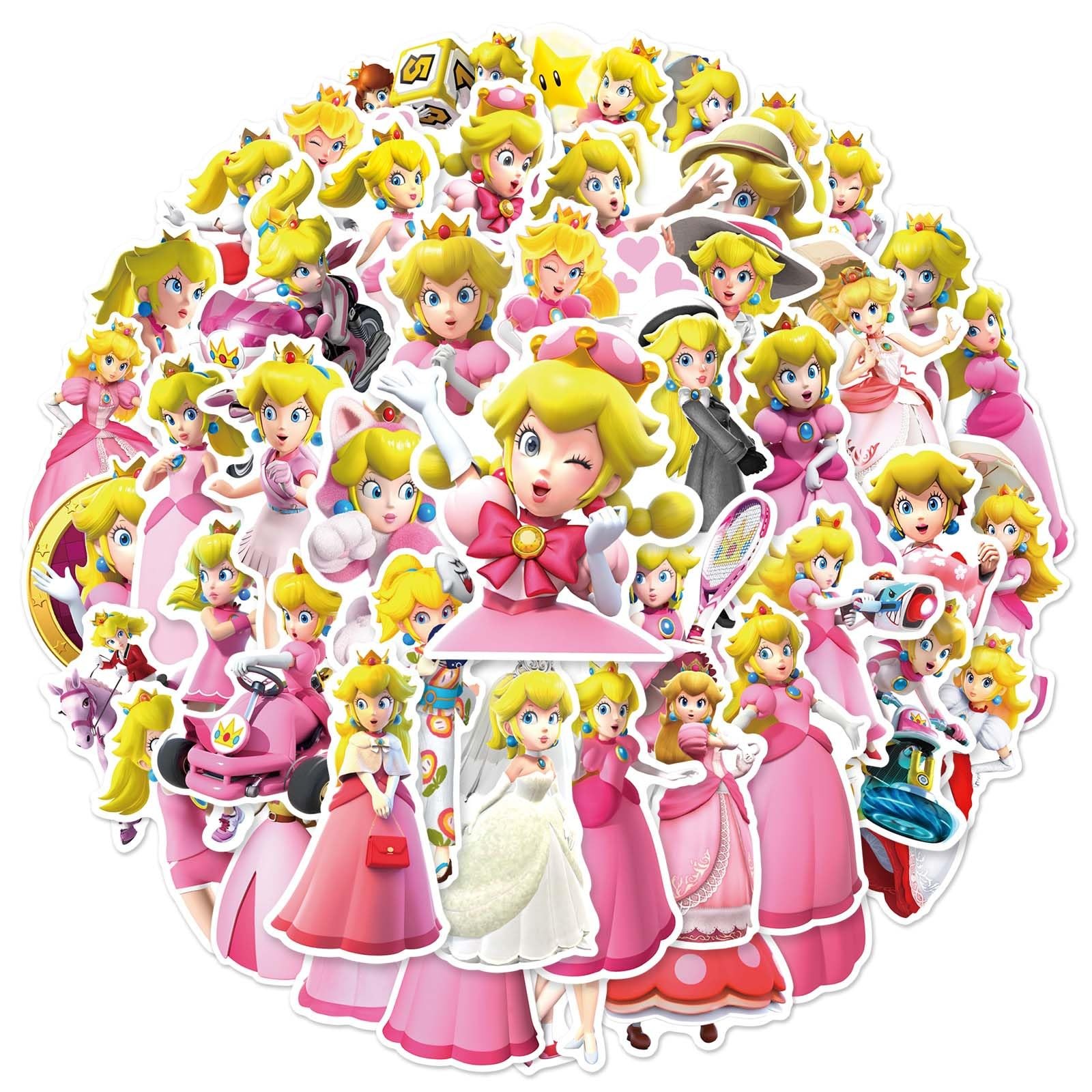 50Pcs Cartoon Princess Peach Stickers for Kids, Vinyl 2 to 3.5 inches, Tzgz