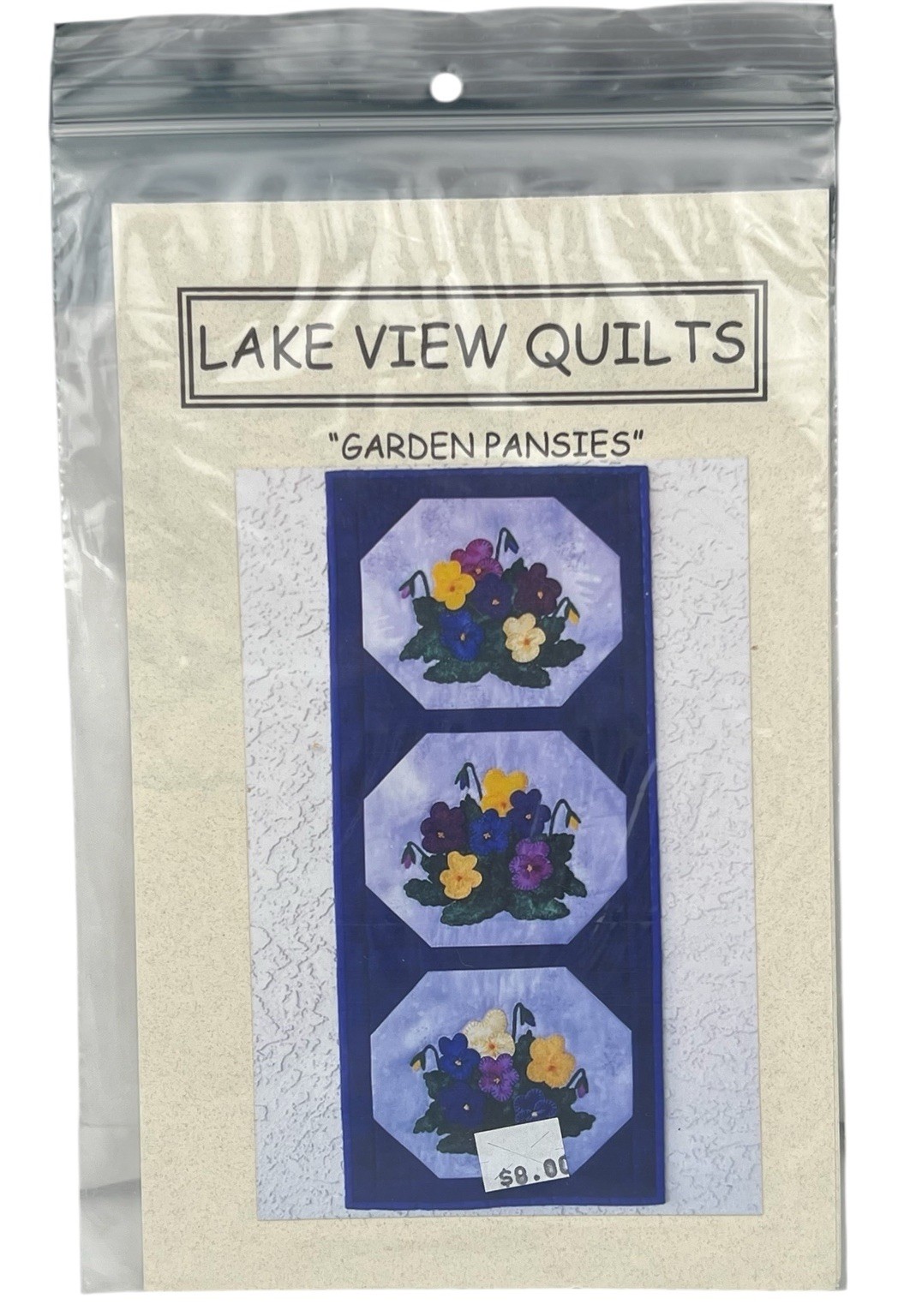 Lake View Quilts: Garden Pansies Appliqué Pattern 13.5”x 31" 2006 Roberta Elliot