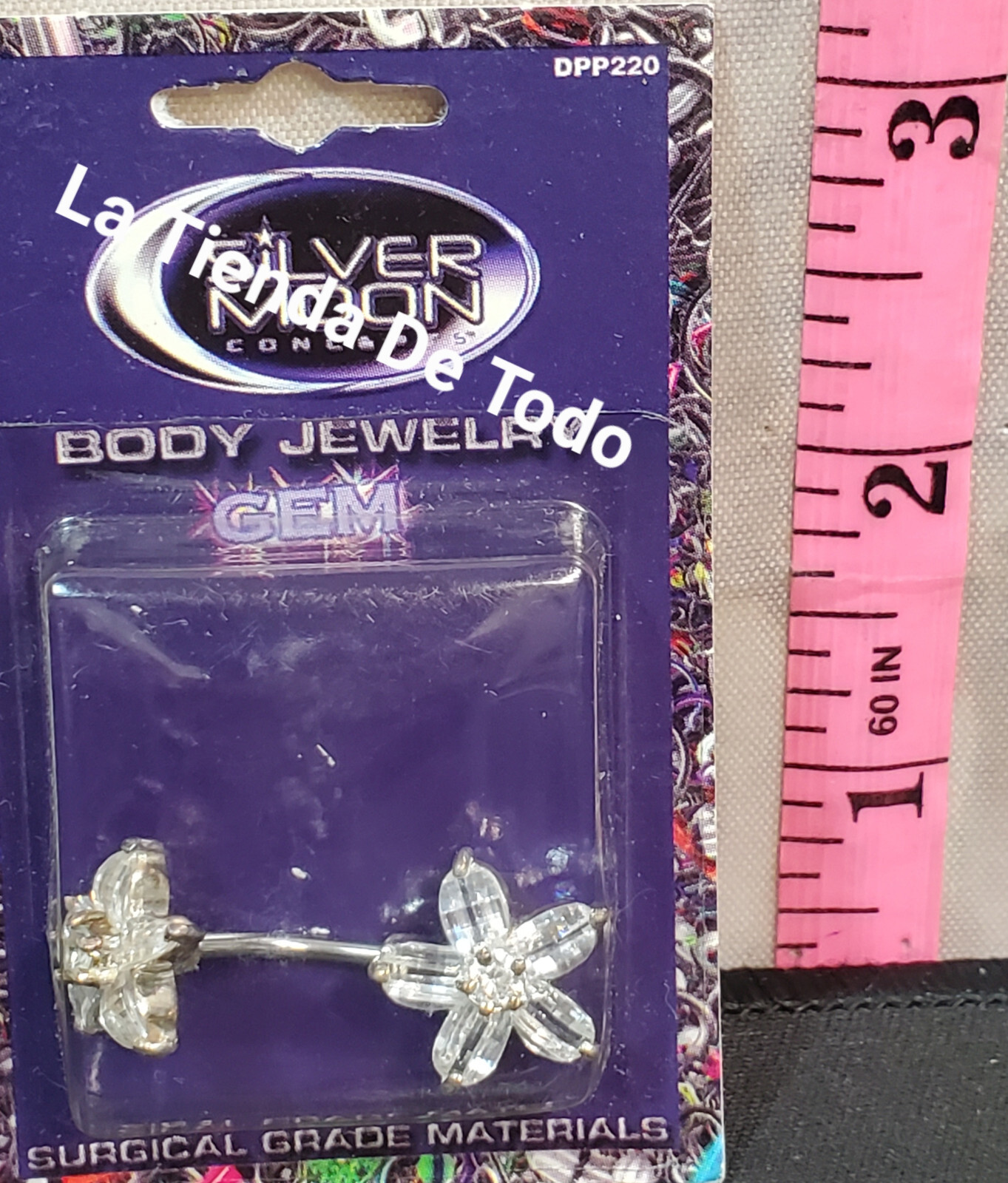 BODY JEWELRY BELLY BUTTON NAVEL RING GEM DOUBLE END FLOWER READ