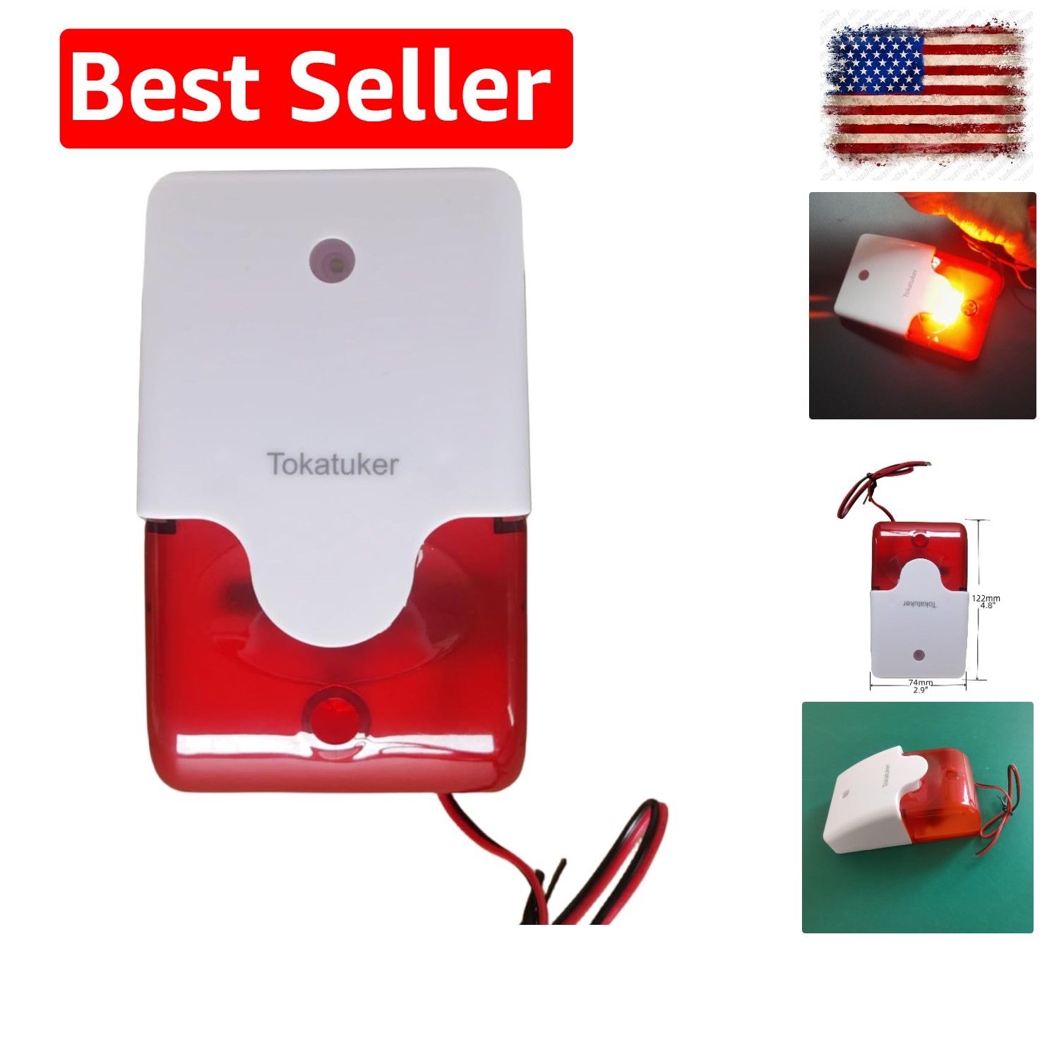 DC9 to 12V Wired Strobe Siren Red Light Sound Flash Buzzer Siren Home Securit...