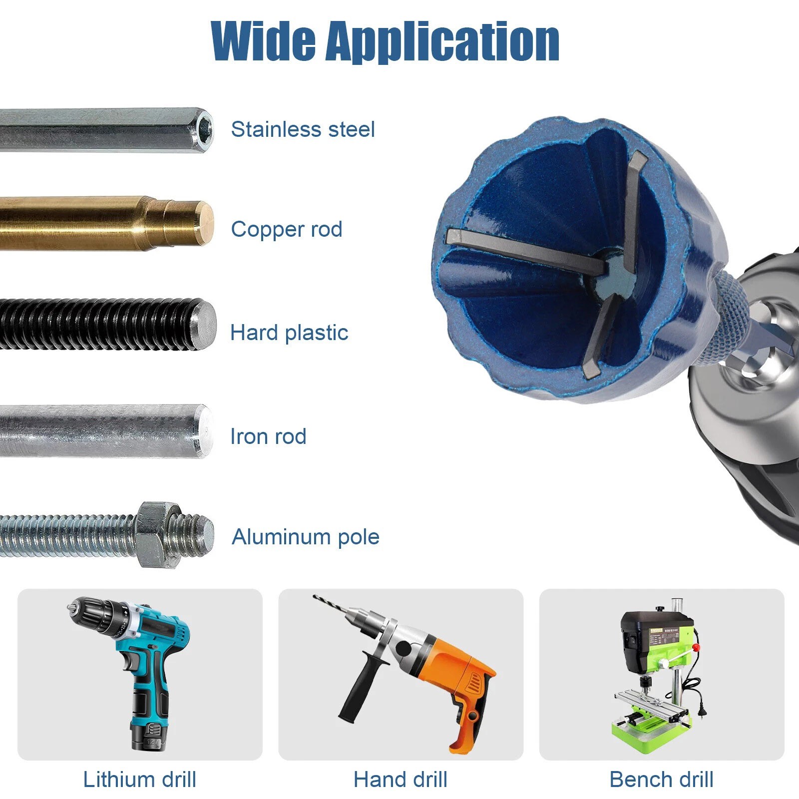 Deburring External Chamfer Tool 1/4'' Hex Shank Remove Burr From Bolts Nuts