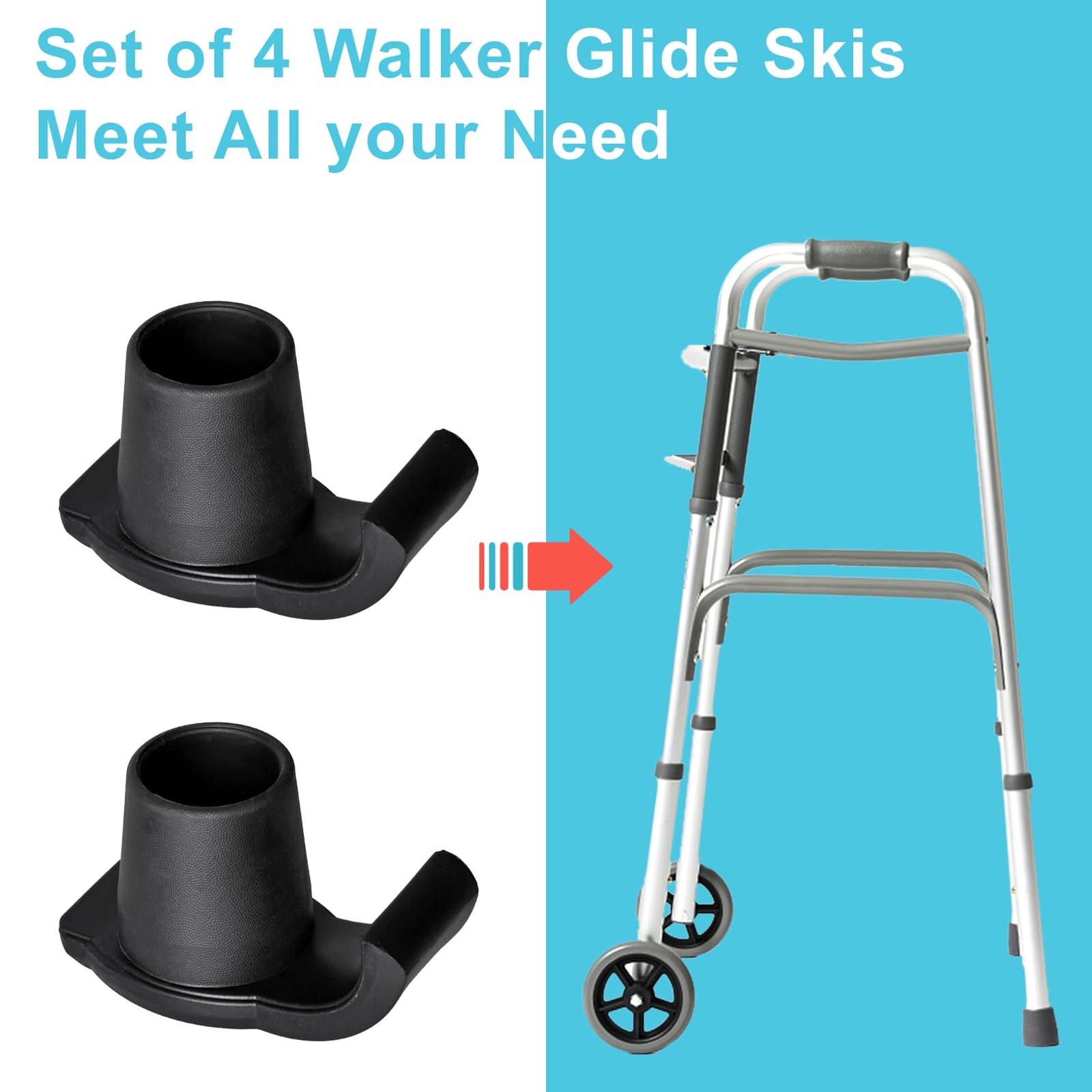 Dotday 4 Pack Walker Skis Glides for Folding Walkers, Essentials Universal