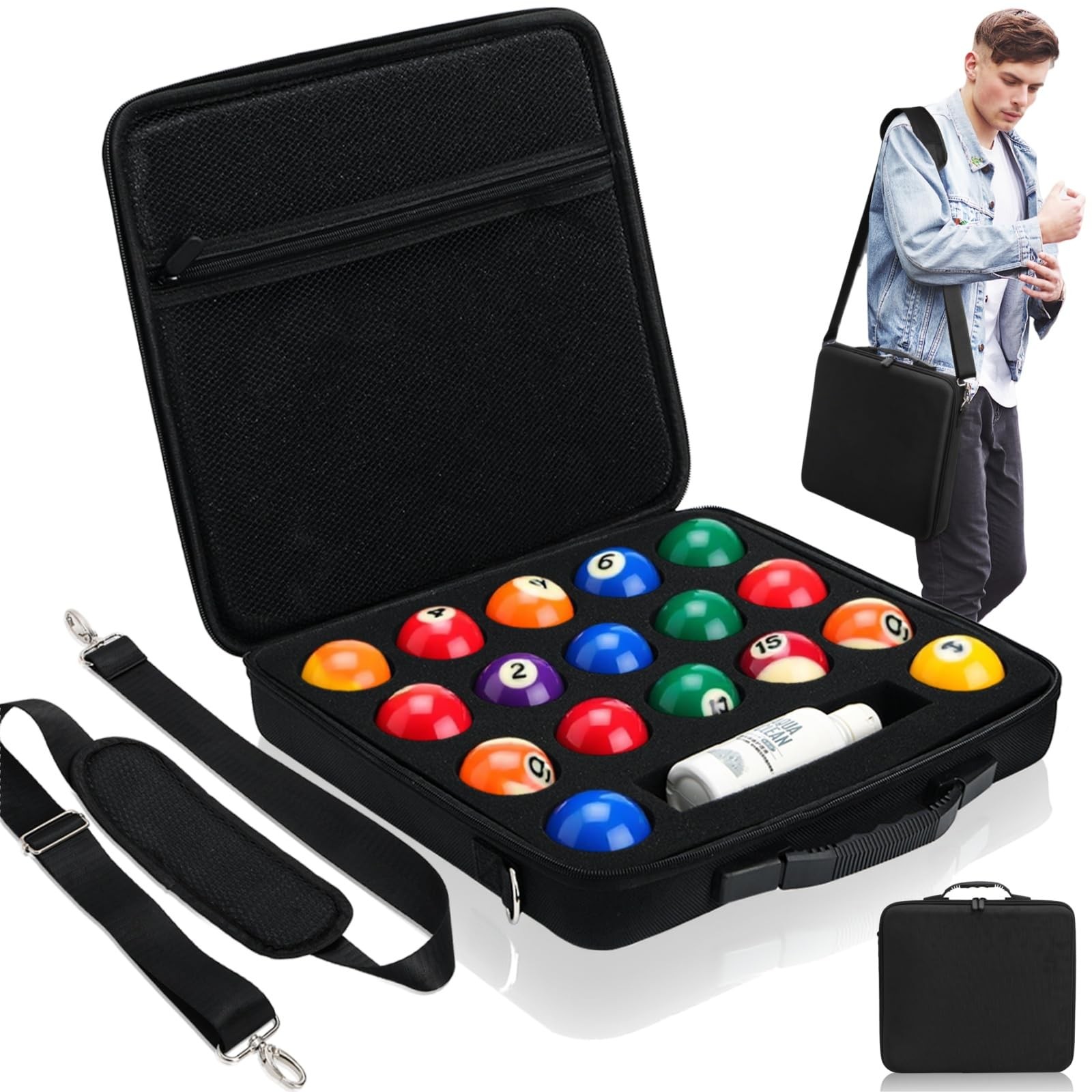 Pool Ball Carrying Case, Billiard Balls Storage Bag with Handle & Adjustable ...