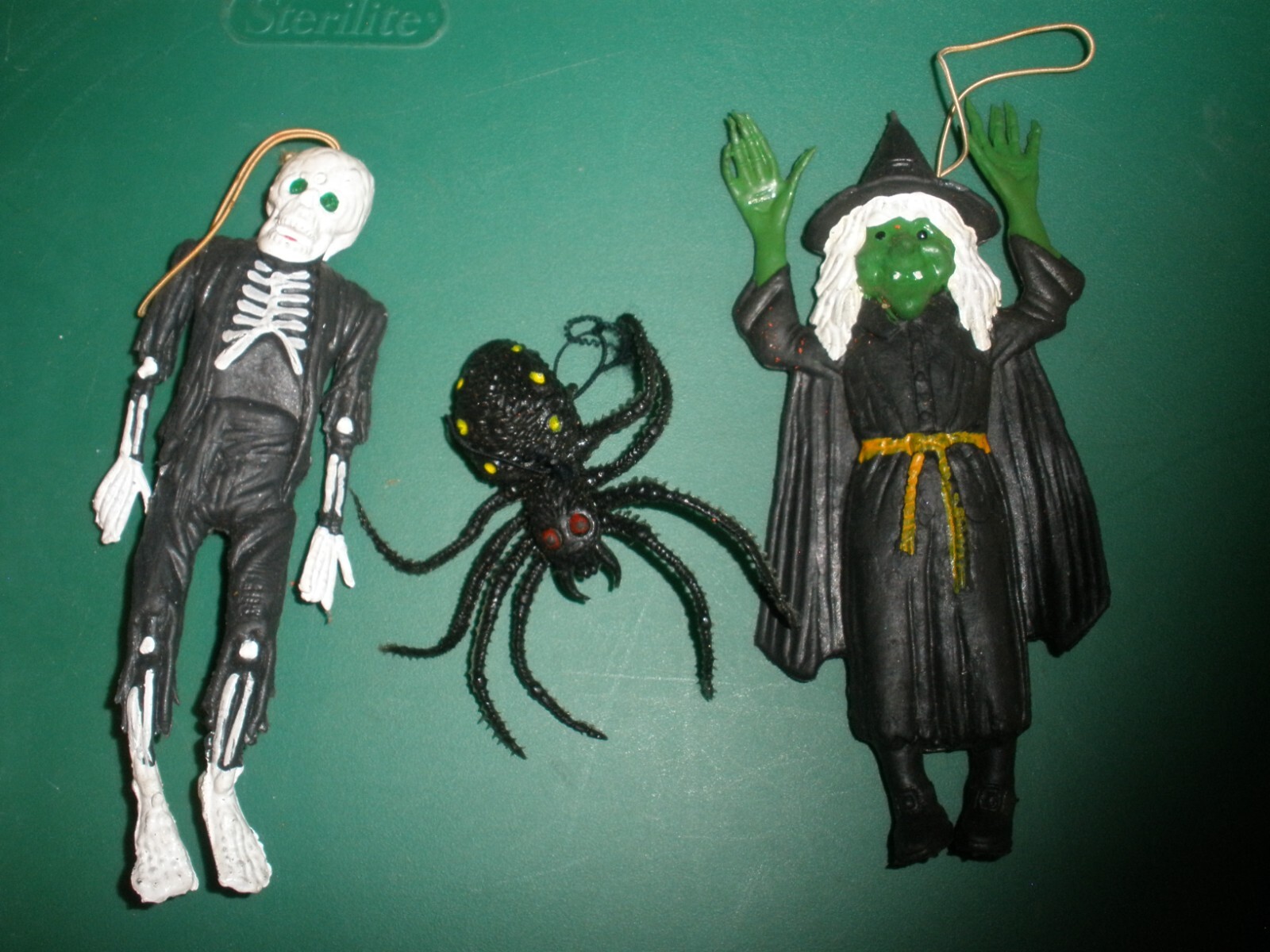 Lot of 3 Soft Plastic Halloween Hanging Decor Witch, Spider, Skeleton (T37)