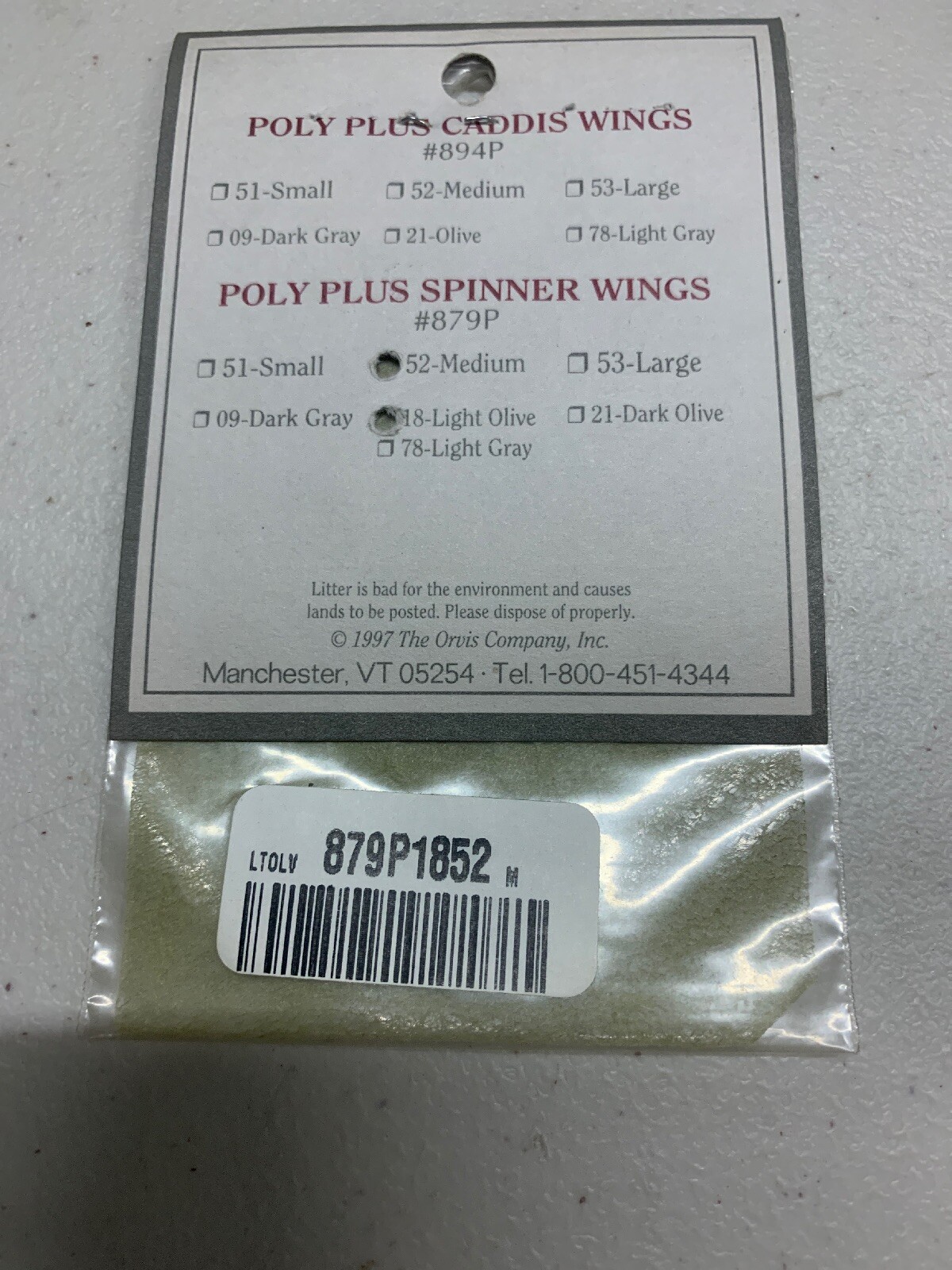 Orvis Poly Plus Spinner Caddis Wings Light Olive
