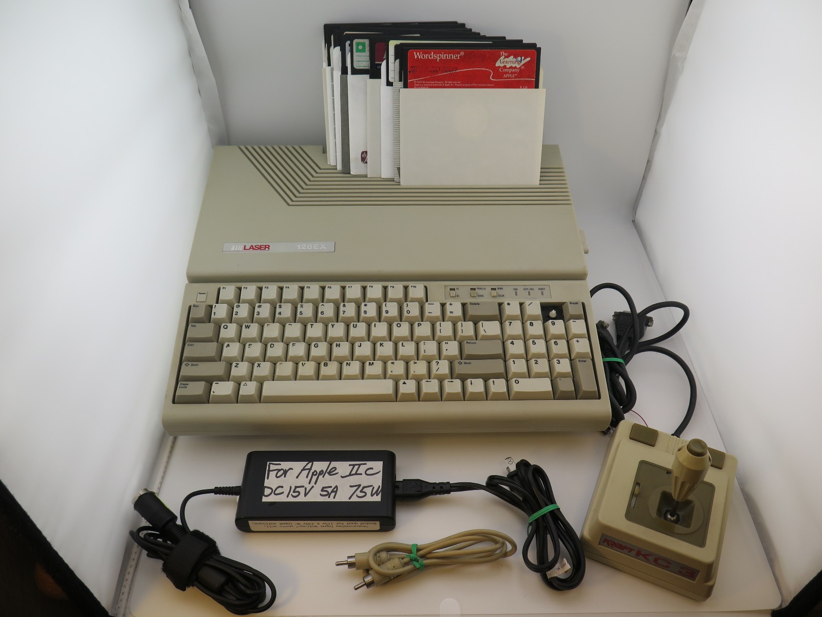 WORKING Laser 128EX Apple II Clone Vintage Computer Bundle with 16 Disks, Power