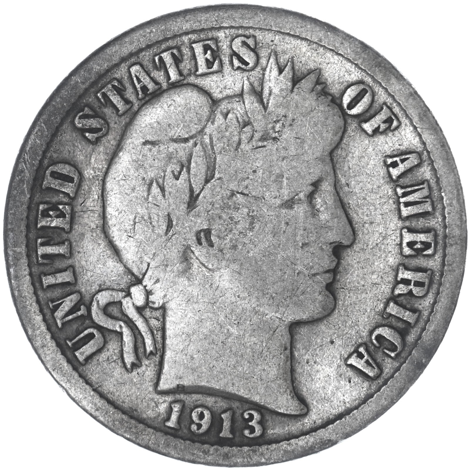 1913 (P) Barber Dime 90% Silver Very Good VG