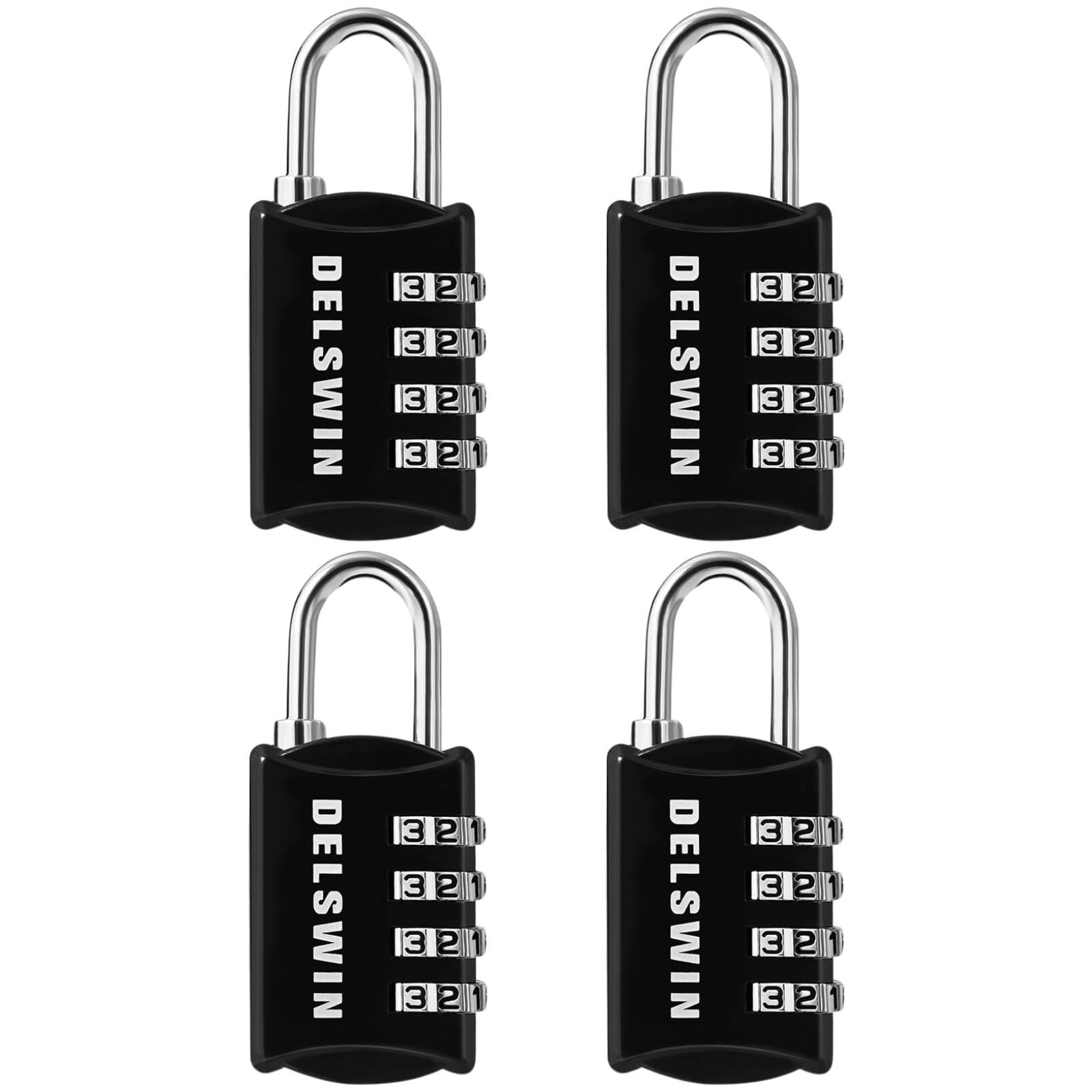 DELSWIN Small Combination Lock for Locker, 4-Digit 4 Pieces, Charcoal Black