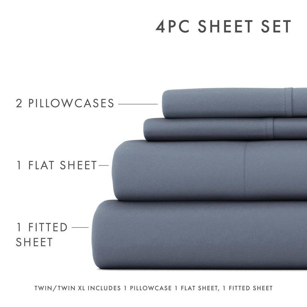4-Piece Solid Stone Microfiber King Bed Sheet Set Free Shipping New